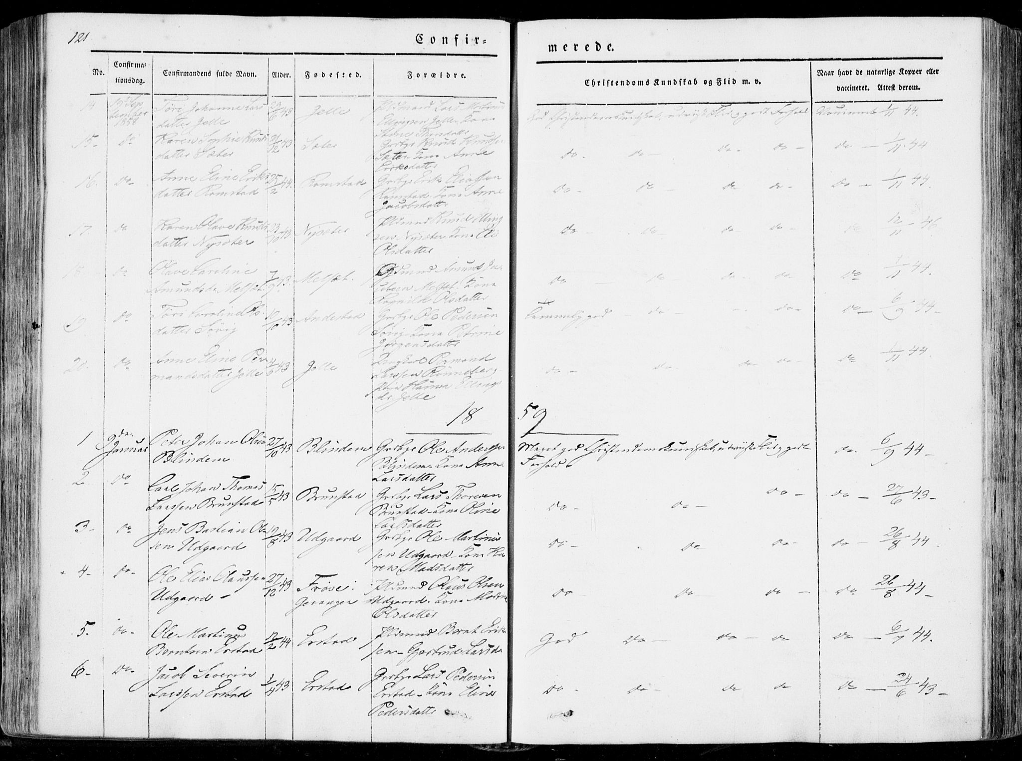 Ministerialprotokoller, klokkerbøker og fødselsregistre - Møre og Romsdal, SAT/A-1454/522/L0313: Parish register (official) no. 522A08, 1852-1862, p. 121