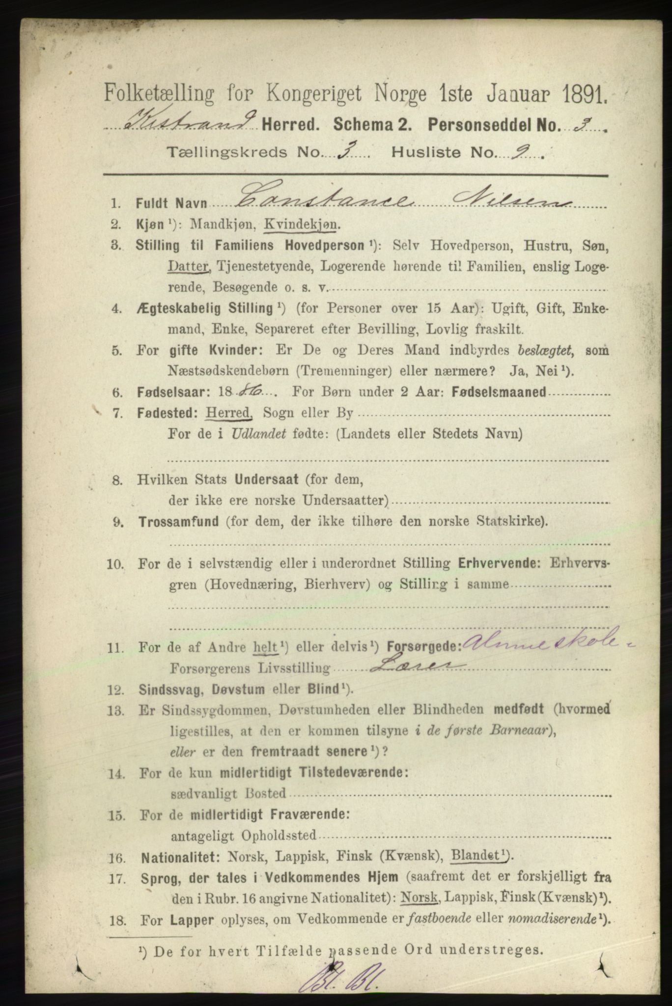 RA, 1891 census for 2020 Kistrand, 1891, p. 1323