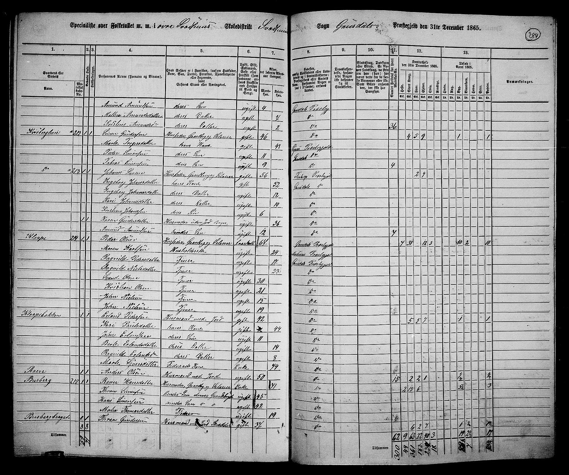 RA, 1865 census for Gausdal, 1865, p. 247