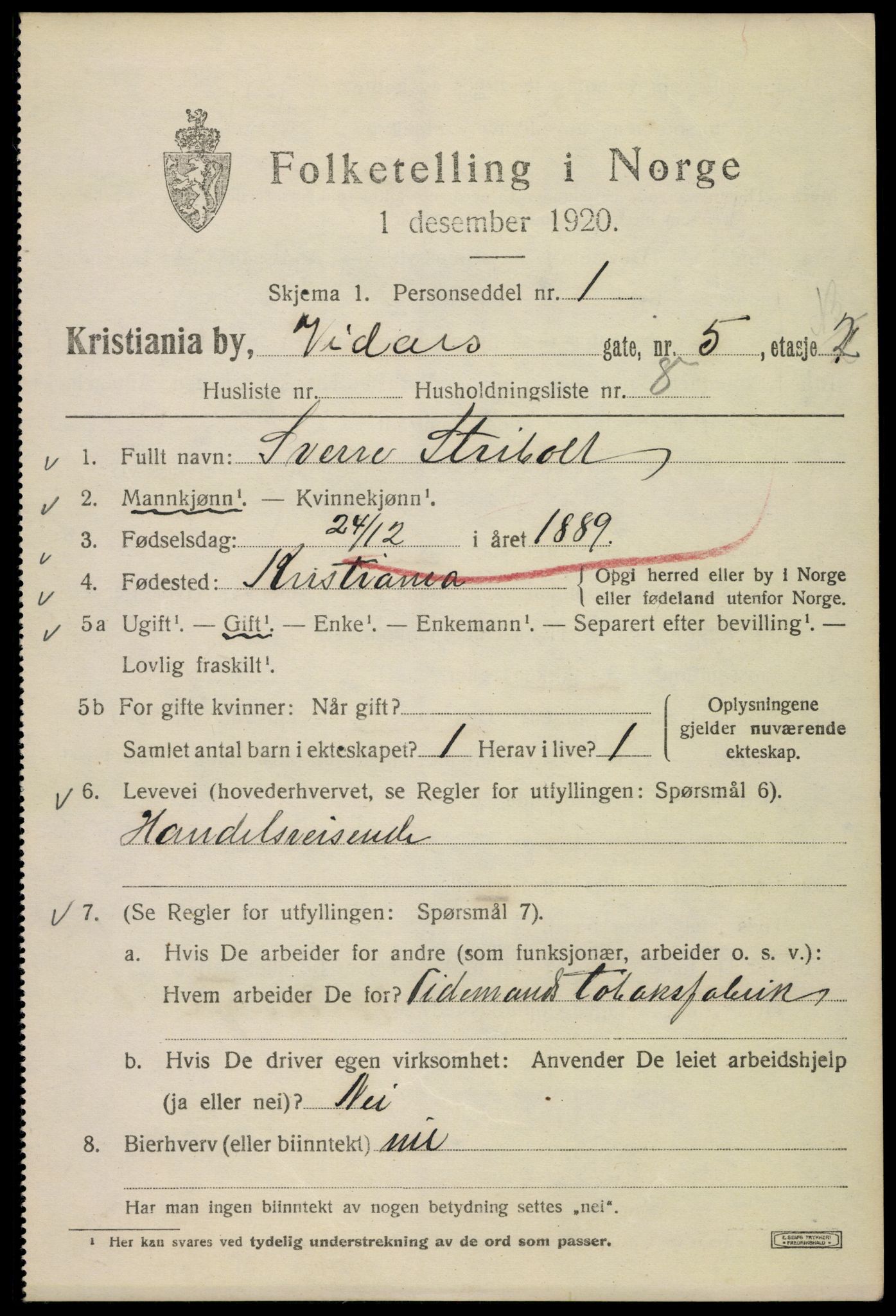 SAO, 1920 census for Kristiania, 1920, p. 636389