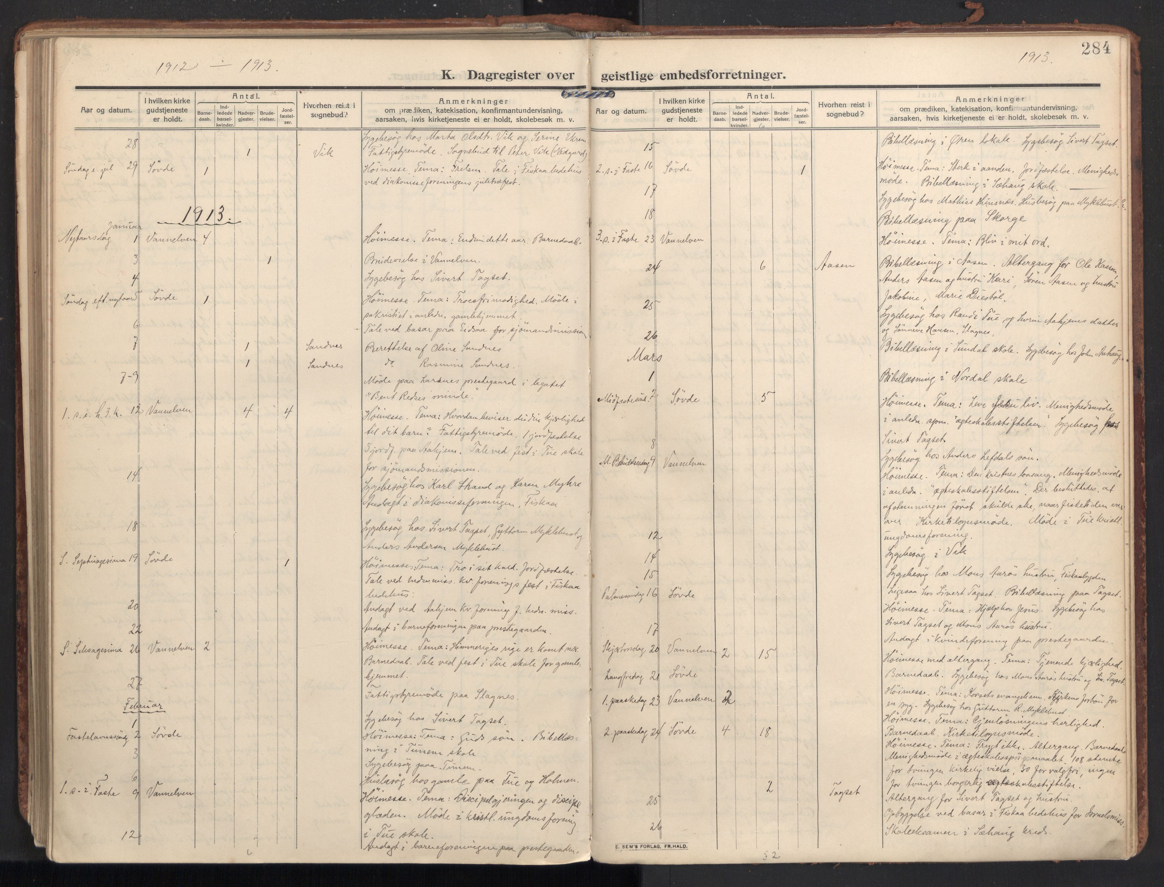 Ministerialprotokoller, klokkerbøker og fødselsregistre - Møre og Romsdal, SAT/A-1454/502/L0026: Parish register (official) no. 502A04, 1909-1933, p. 284