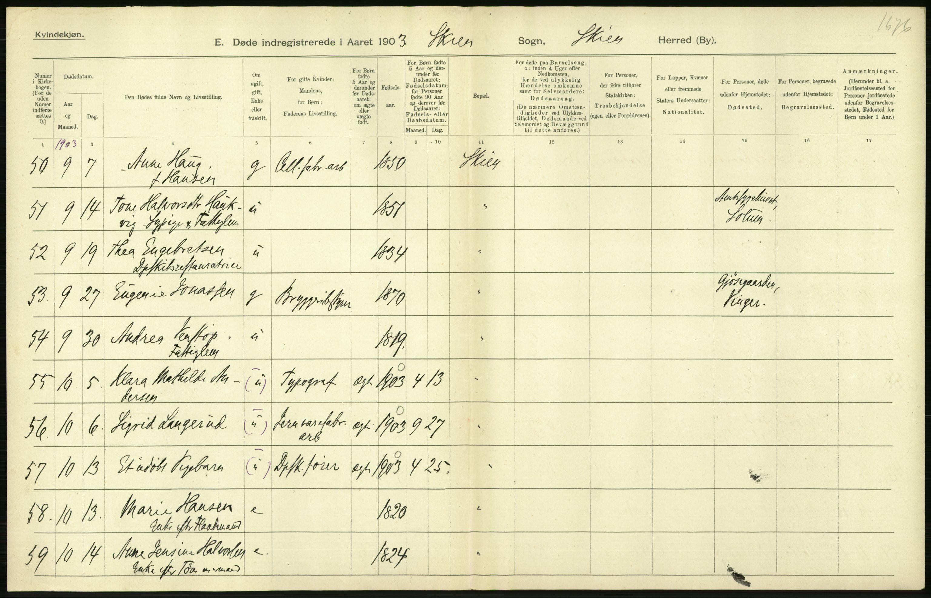 Statistisk sentralbyrå, Sosiodemografiske emner, Befolkning, AV/RA-S-2228/D/Df/Dfa/Dfaa/L0009: Bratsberg amt: Fødte, gifte, døde, 1903, p. 678