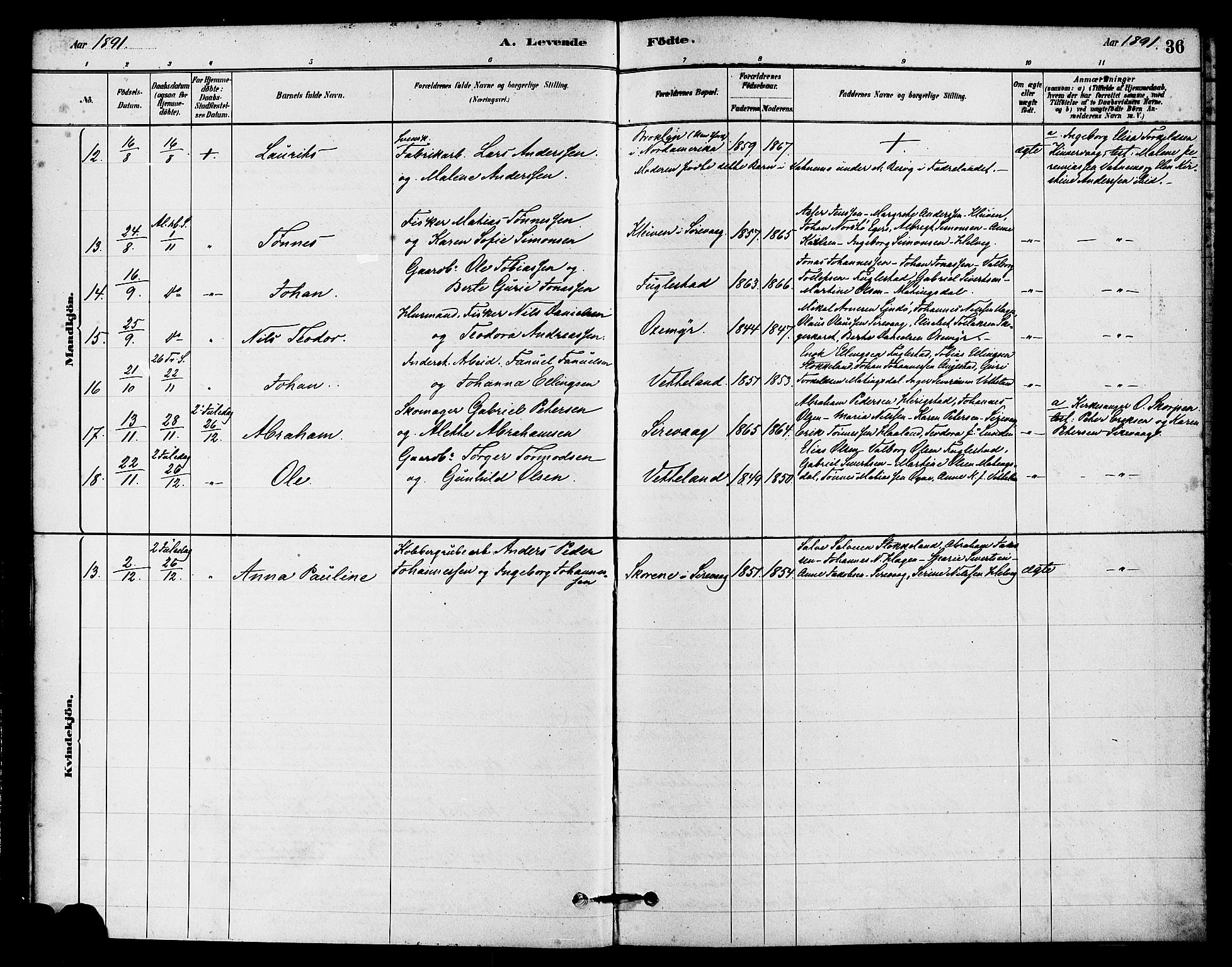 Eigersund sokneprestkontor, SAST/A-101807/S08/L0016: Parish register (official) no. A 16, 1879-1893, p. 36