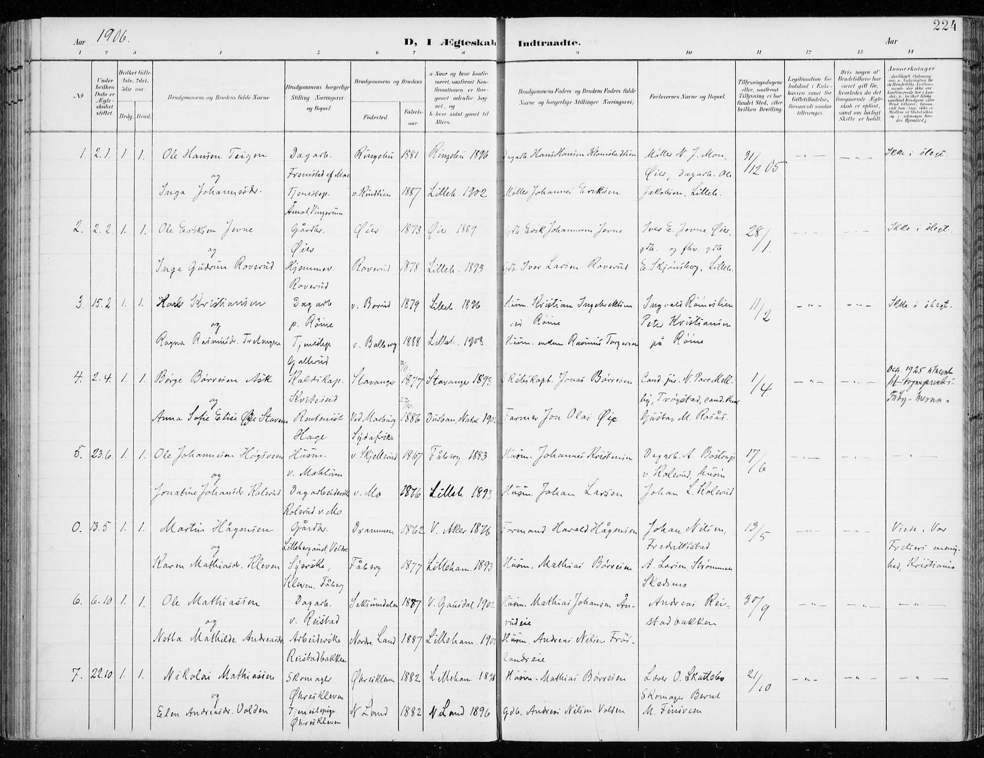 Fåberg prestekontor, AV/SAH-PREST-086/H/Ha/Haa/L0011: Parish register (official) no. 11, 1899-1913, p. 224