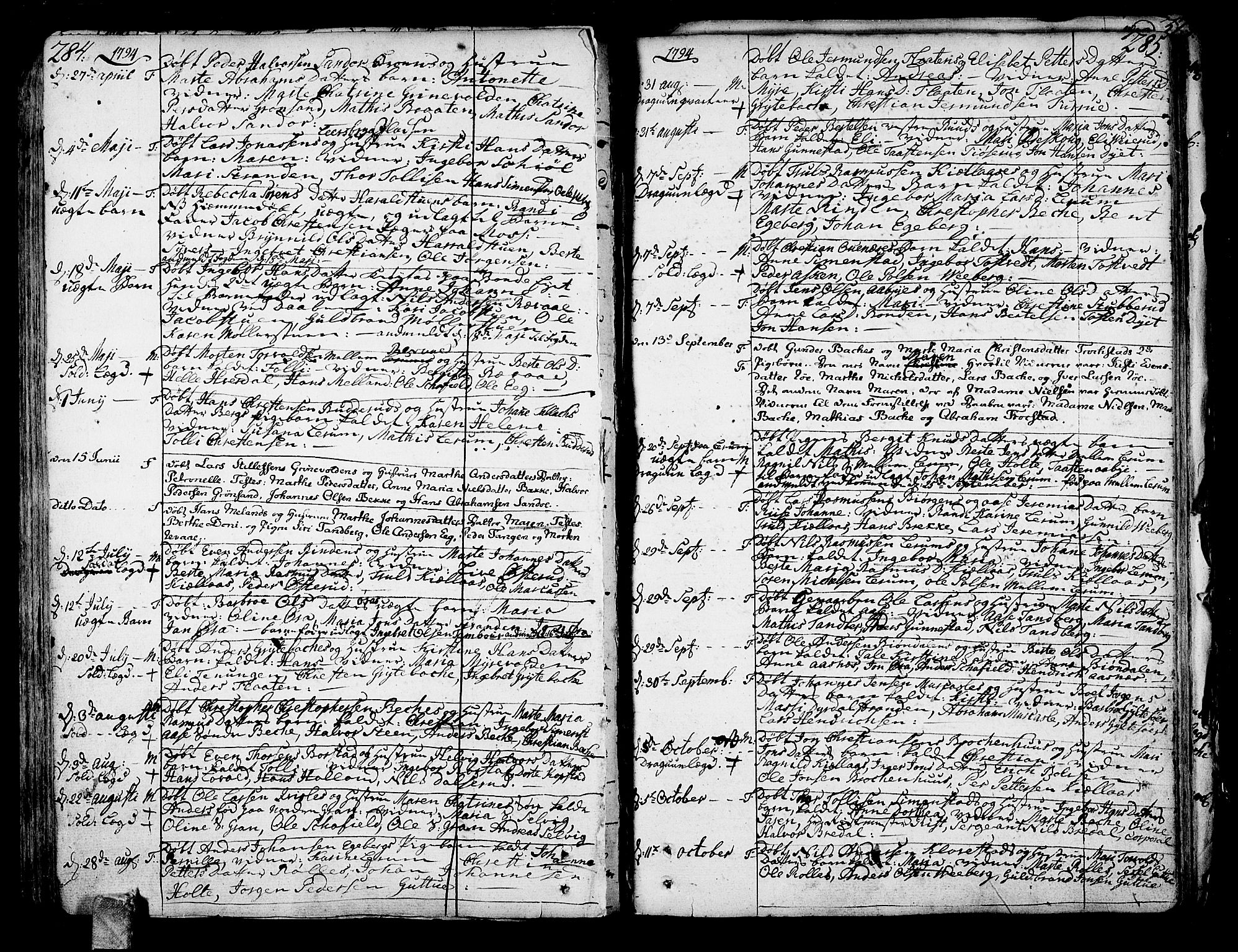 Sande Kirkebøker, AV/SAKO-A-53/F/Fa/L0001: Parish register (official) no. 1, 1753-1803, p. 284-285