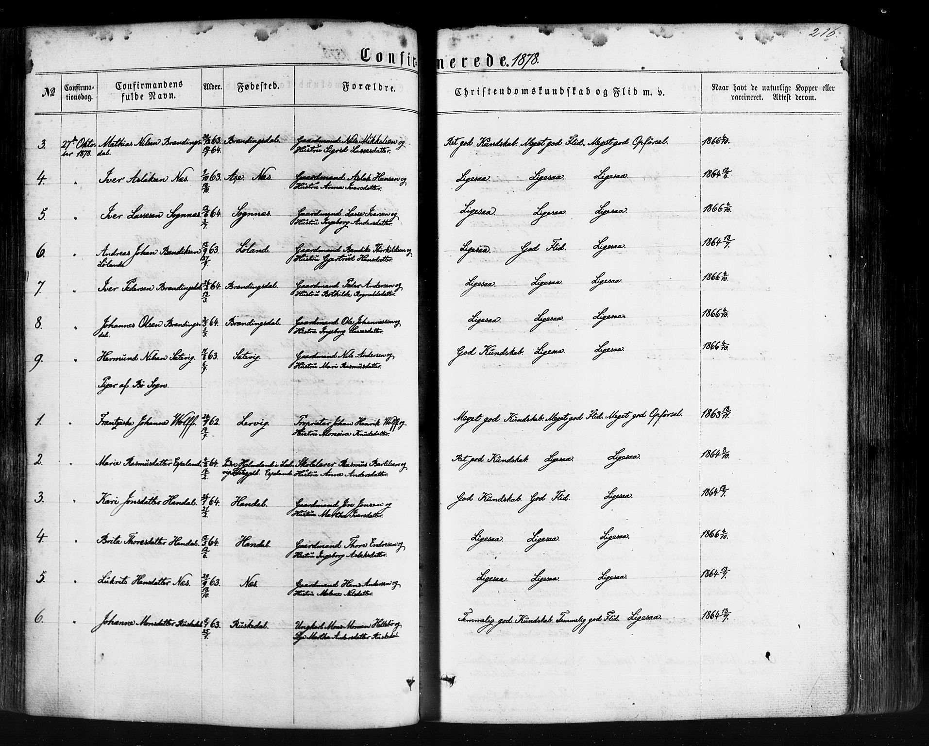 Hyllestad sokneprestembete, AV/SAB-A-80401: Parish register (official) no. A 1, 1861-1886, p. 216