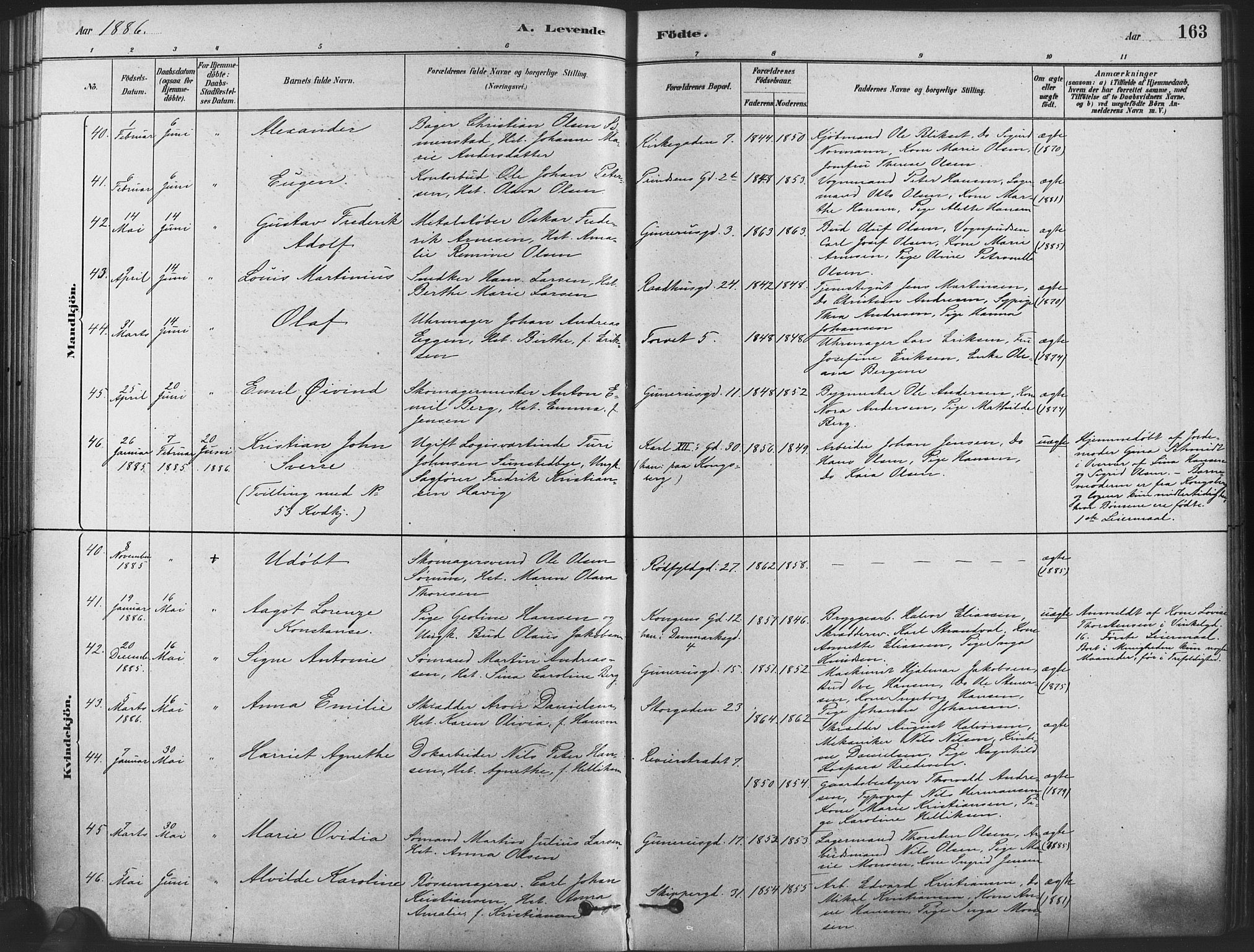 Oslo domkirke Kirkebøker, SAO/A-10752/F/Fa/L0029: Parish register (official) no. 29, 1879-1892, p. 163