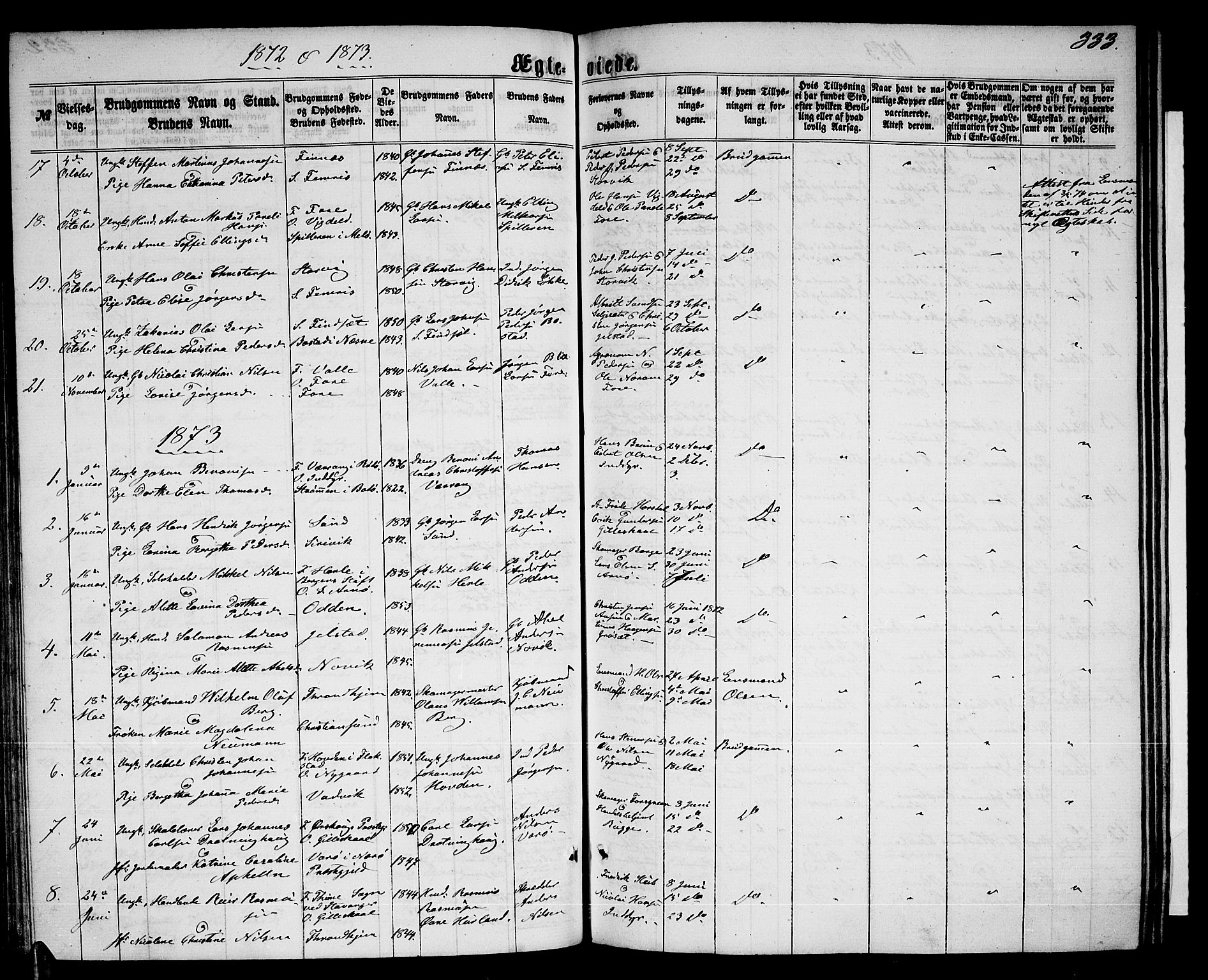 Ministerialprotokoller, klokkerbøker og fødselsregistre - Nordland, AV/SAT-A-1459/805/L0107: Parish register (copy) no. 805C03, 1862-1885, p. 333