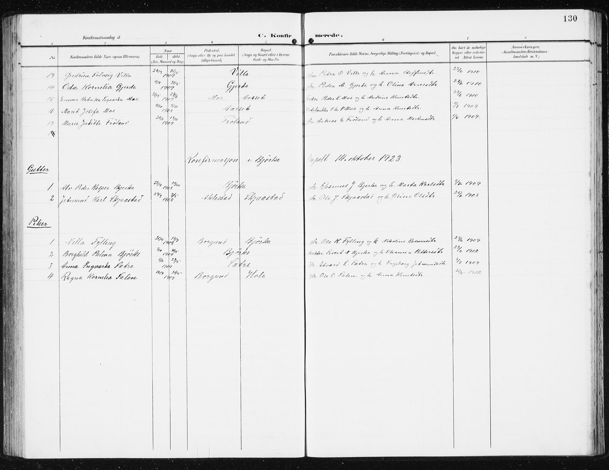 Ministerialprotokoller, klokkerbøker og fødselsregistre - Møre og Romsdal, AV/SAT-A-1454/515/L0216: Parish register (copy) no. 515C03, 1906-1941, p. 130