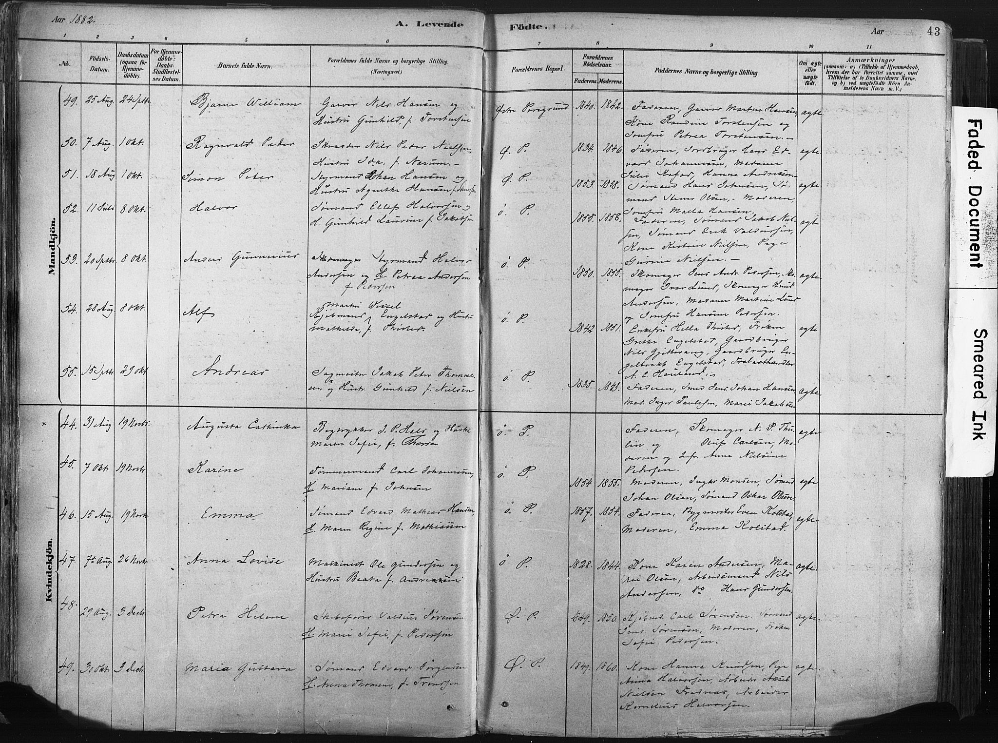 Porsgrunn kirkebøker , AV/SAKO-A-104/F/Fa/L0008: Parish register (official) no. 8, 1878-1895, p. 43