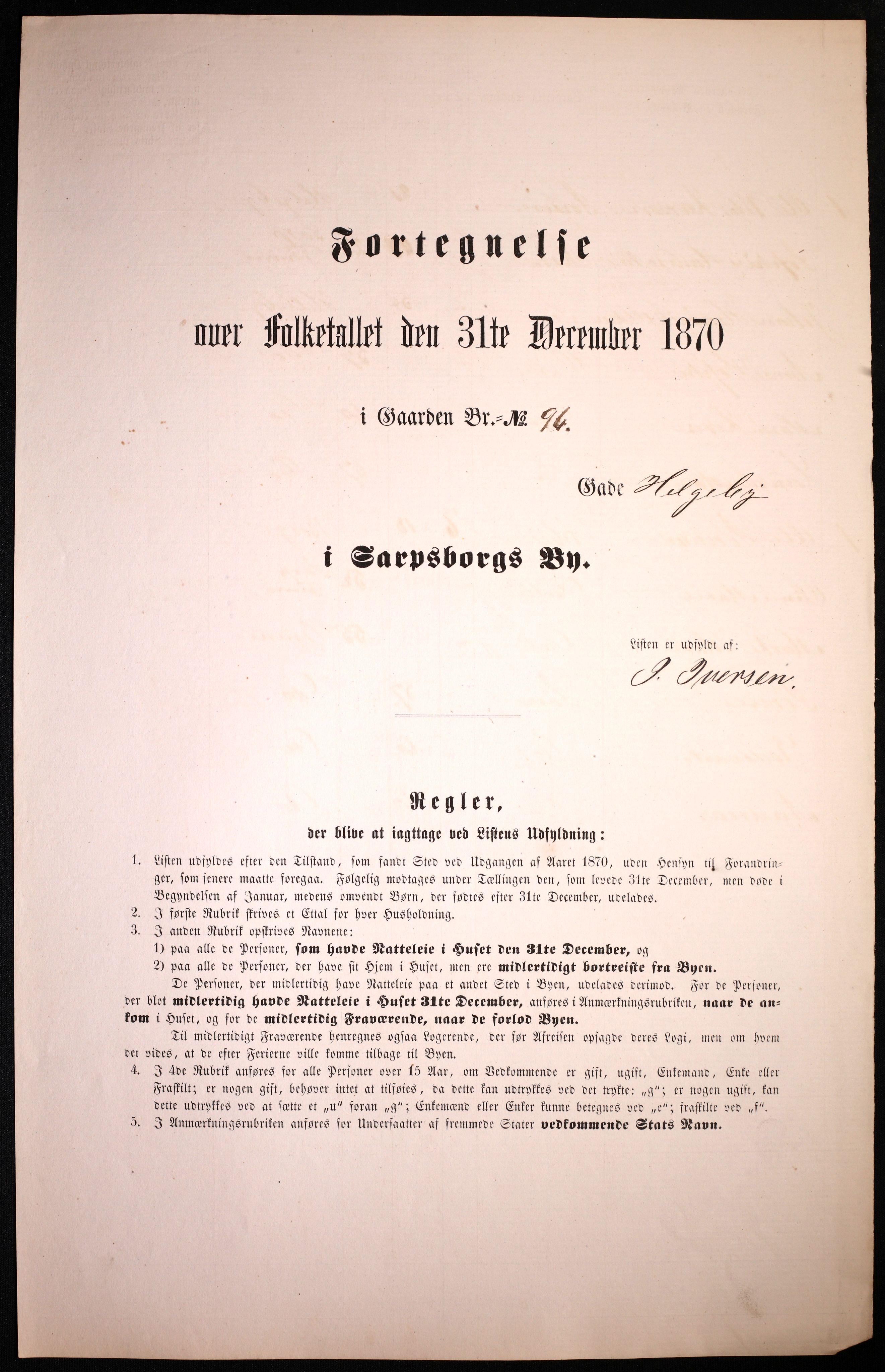 RA, 1870 census for 0102 Sarpsborg, 1870, p. 425