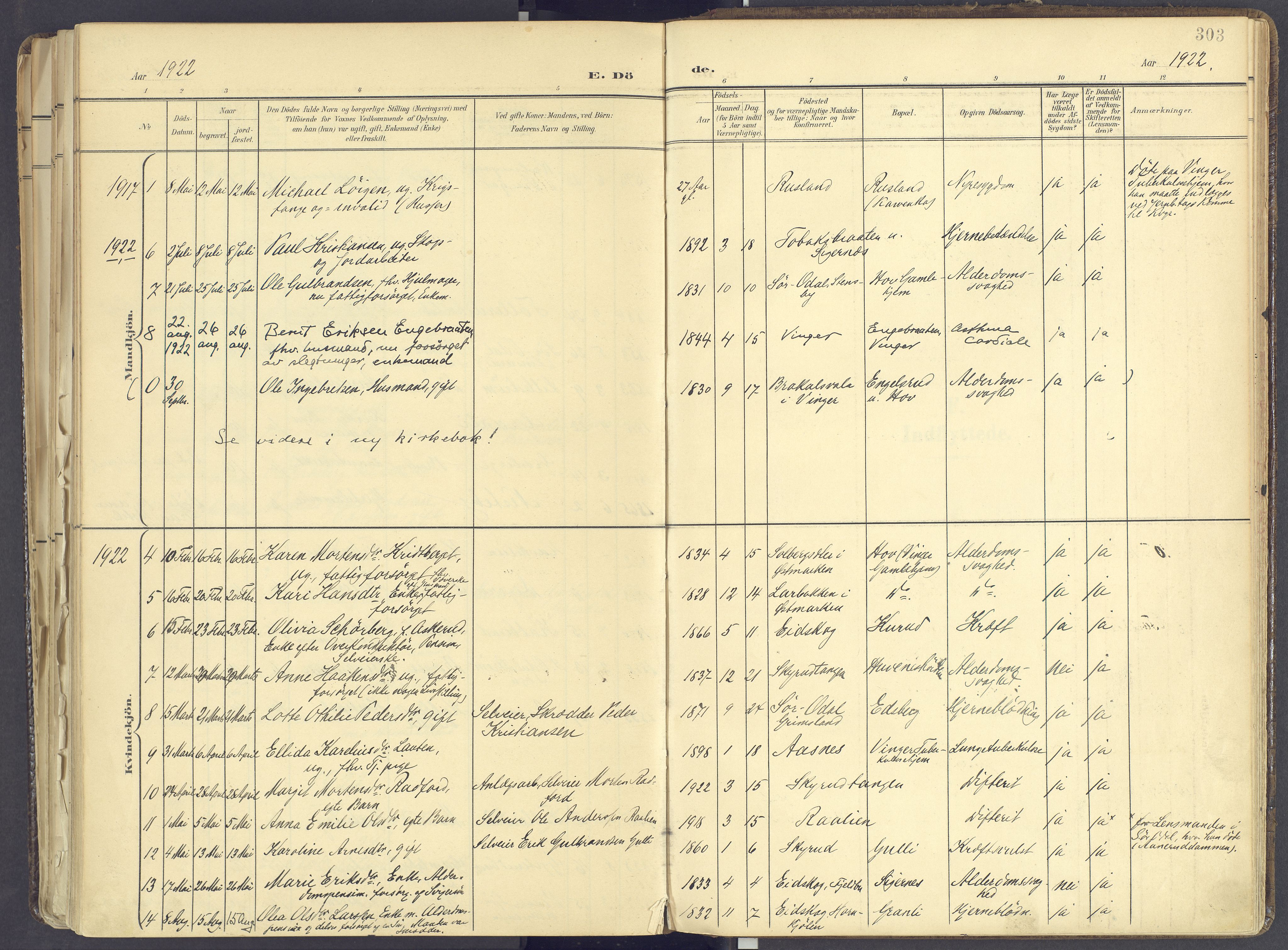 Vinger prestekontor, AV/SAH-PREST-024/H/Ha/Haa/L0017: Parish register (official) no. 17, 1901-1927, p. 303