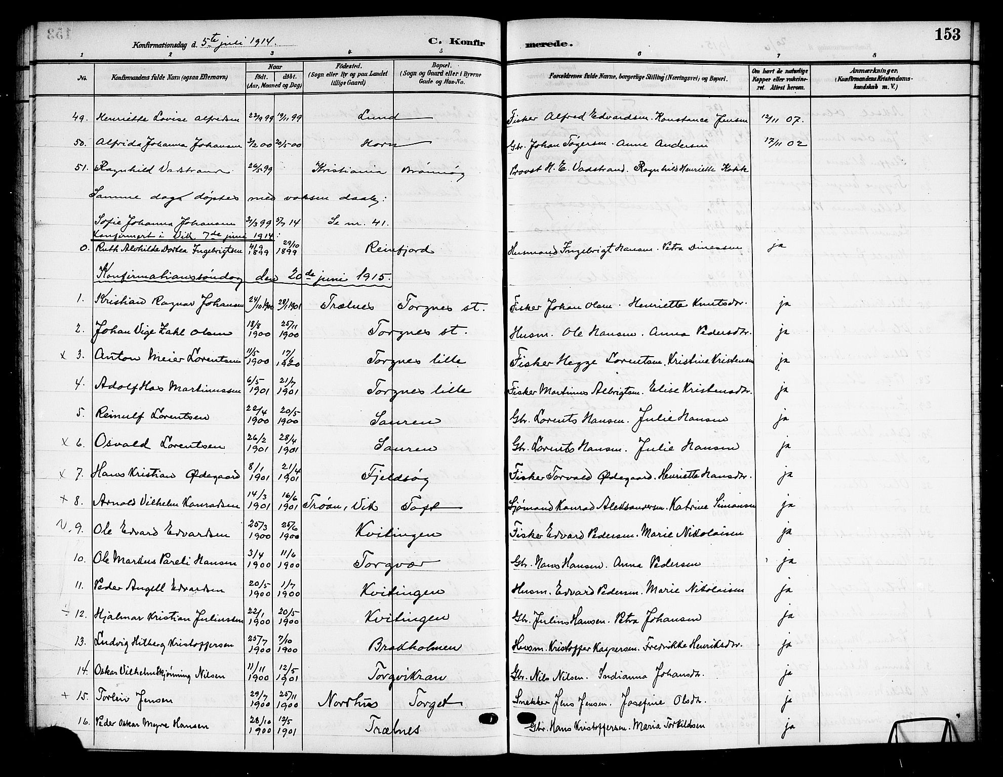 Ministerialprotokoller, klokkerbøker og fødselsregistre - Nordland, SAT/A-1459/813/L0214: Parish register (copy) no. 813C06, 1904-1917, p. 153