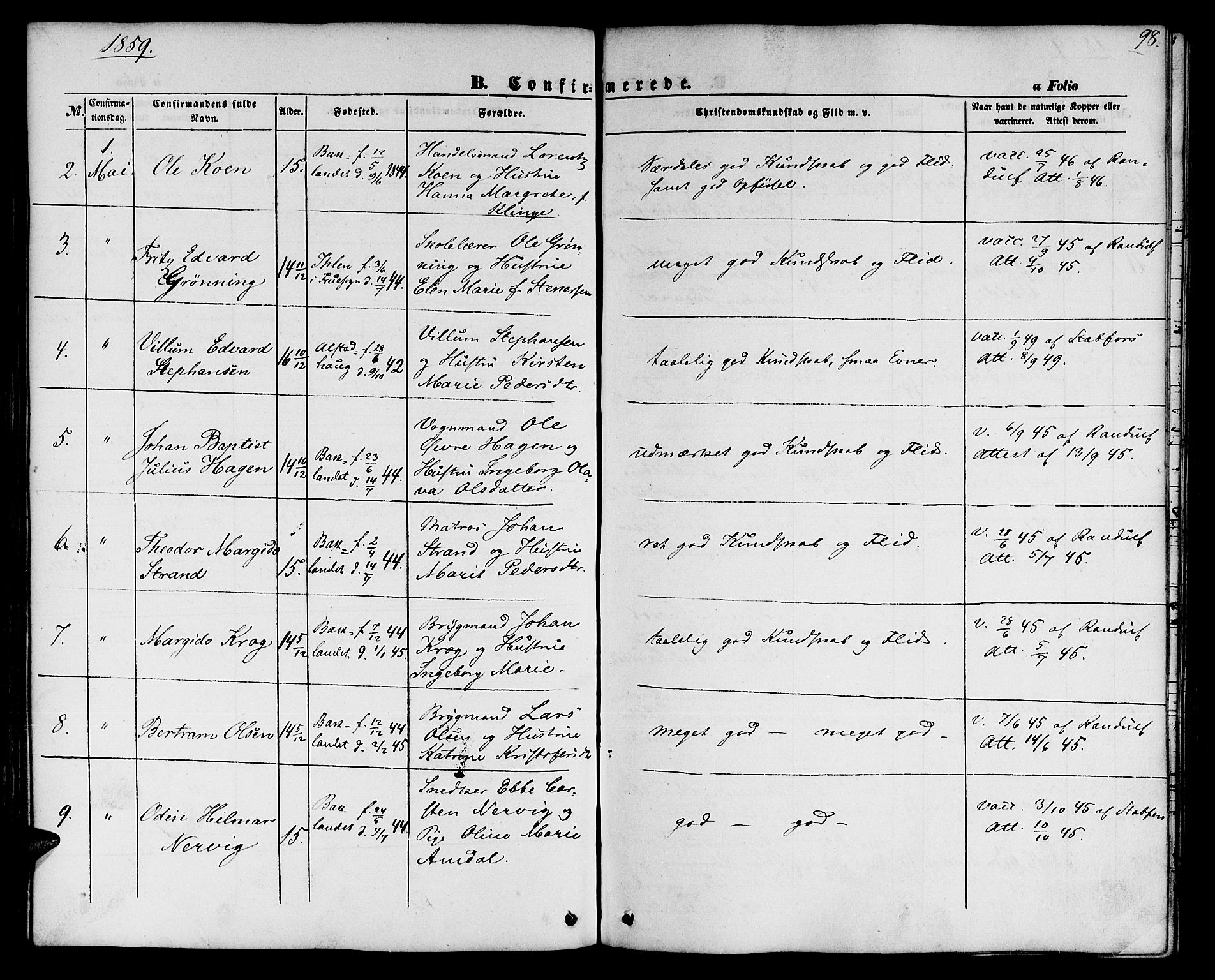 Ministerialprotokoller, klokkerbøker og fødselsregistre - Sør-Trøndelag, SAT/A-1456/604/L0184: Parish register (official) no. 604A05, 1851-1860, p. 98