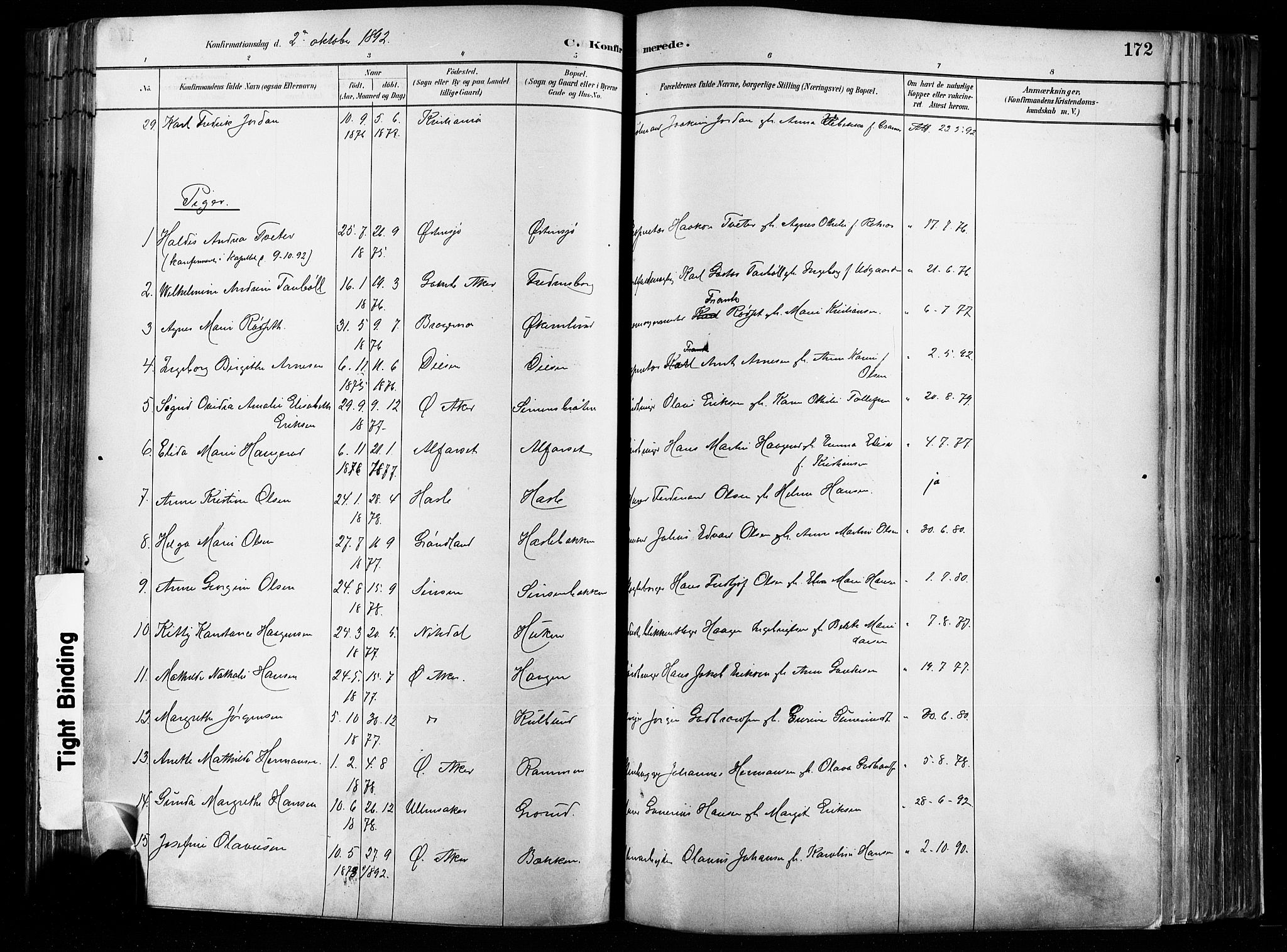 Østre Aker prestekontor Kirkebøker, SAO/A-10840/F/Fa/L0008: Parish register (official) no. I 8, 1883-1894, p. 172