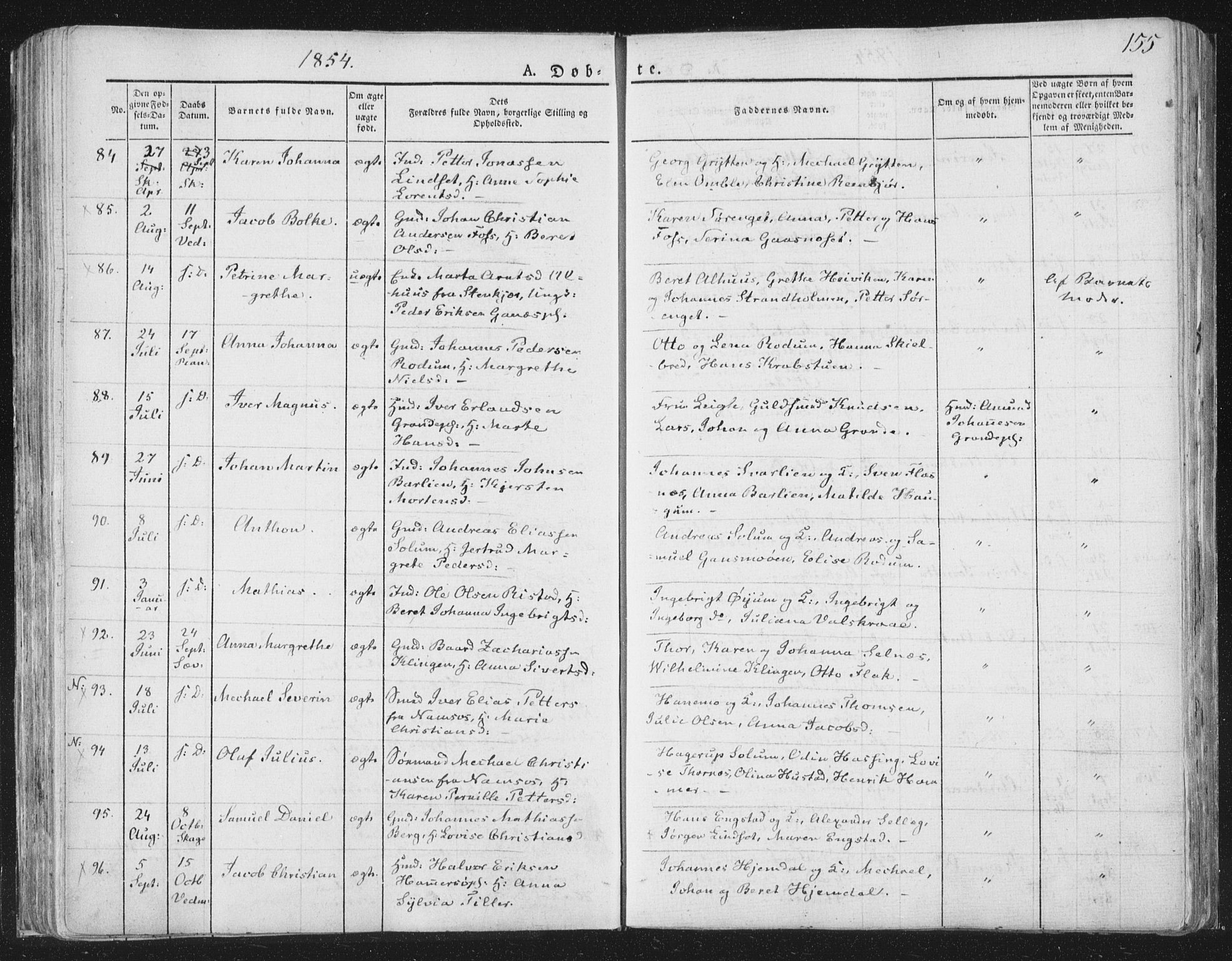 Ministerialprotokoller, klokkerbøker og fødselsregistre - Nord-Trøndelag, AV/SAT-A-1458/764/L0551: Parish register (official) no. 764A07a, 1824-1864, p. 155