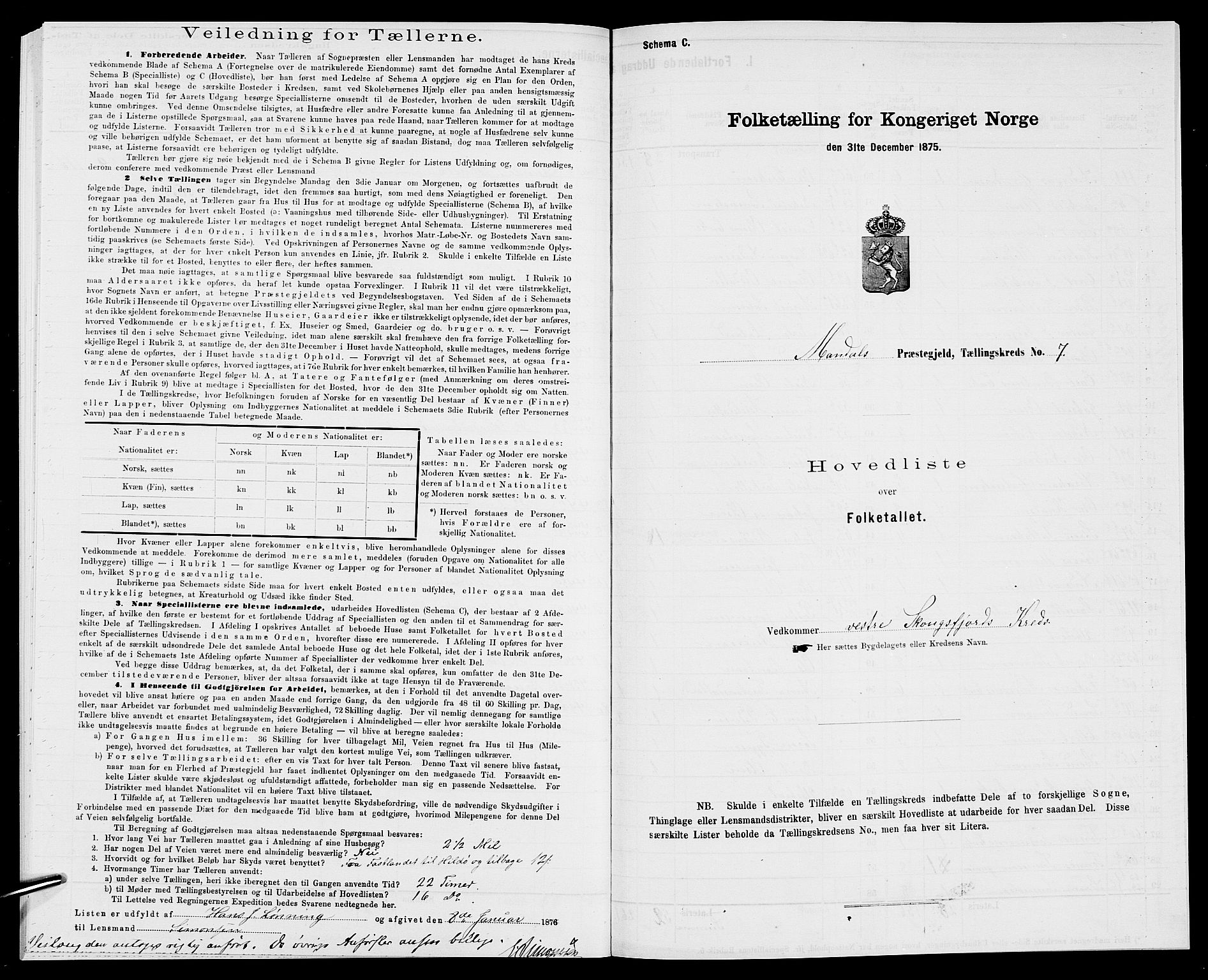 SAK, 1875 census for 1019L Mandal/Halse og Harkmark, 1875, p. 43