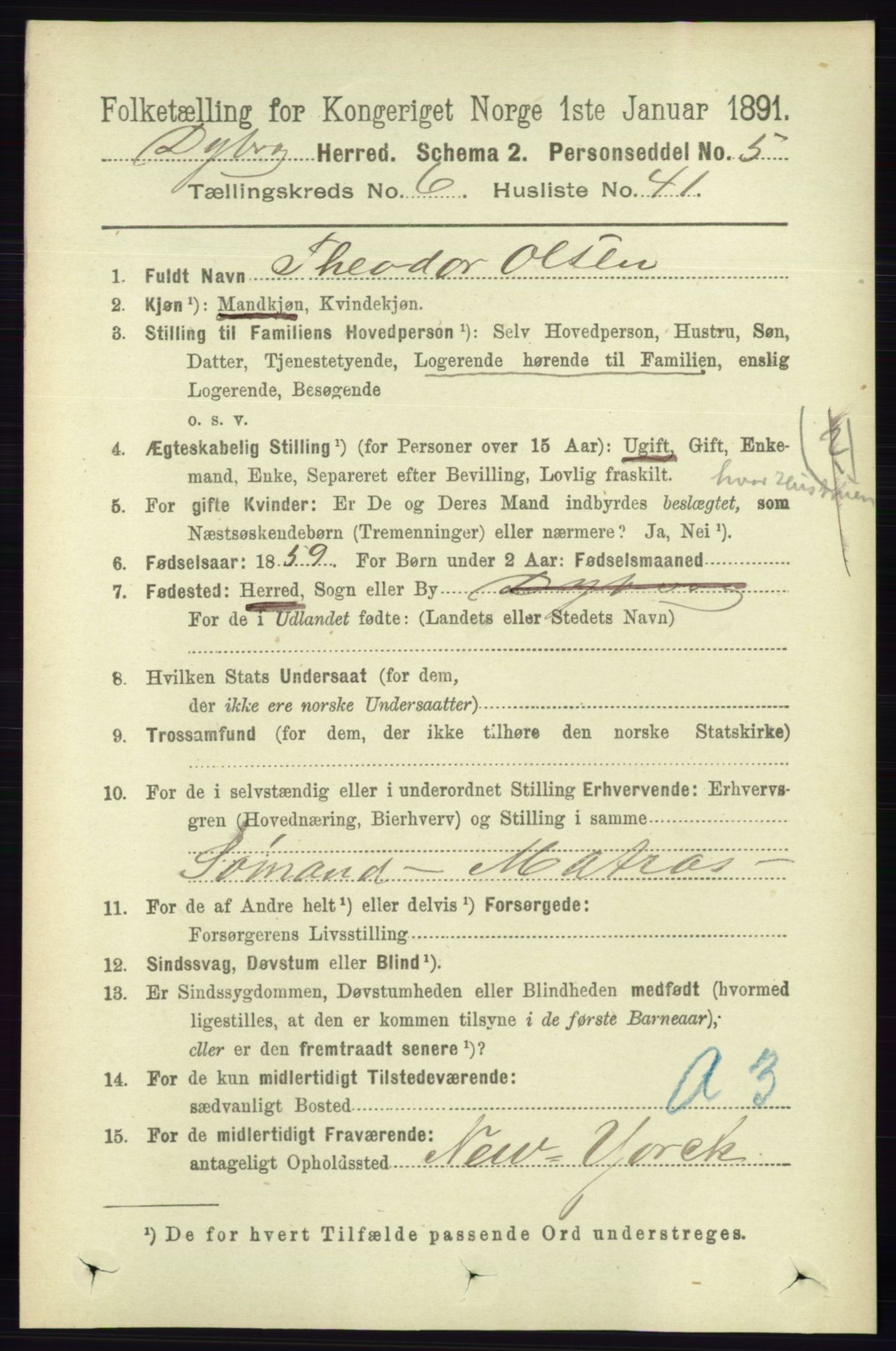 RA, 1891 census for 0915 Dypvåg, 1891, p. 2016