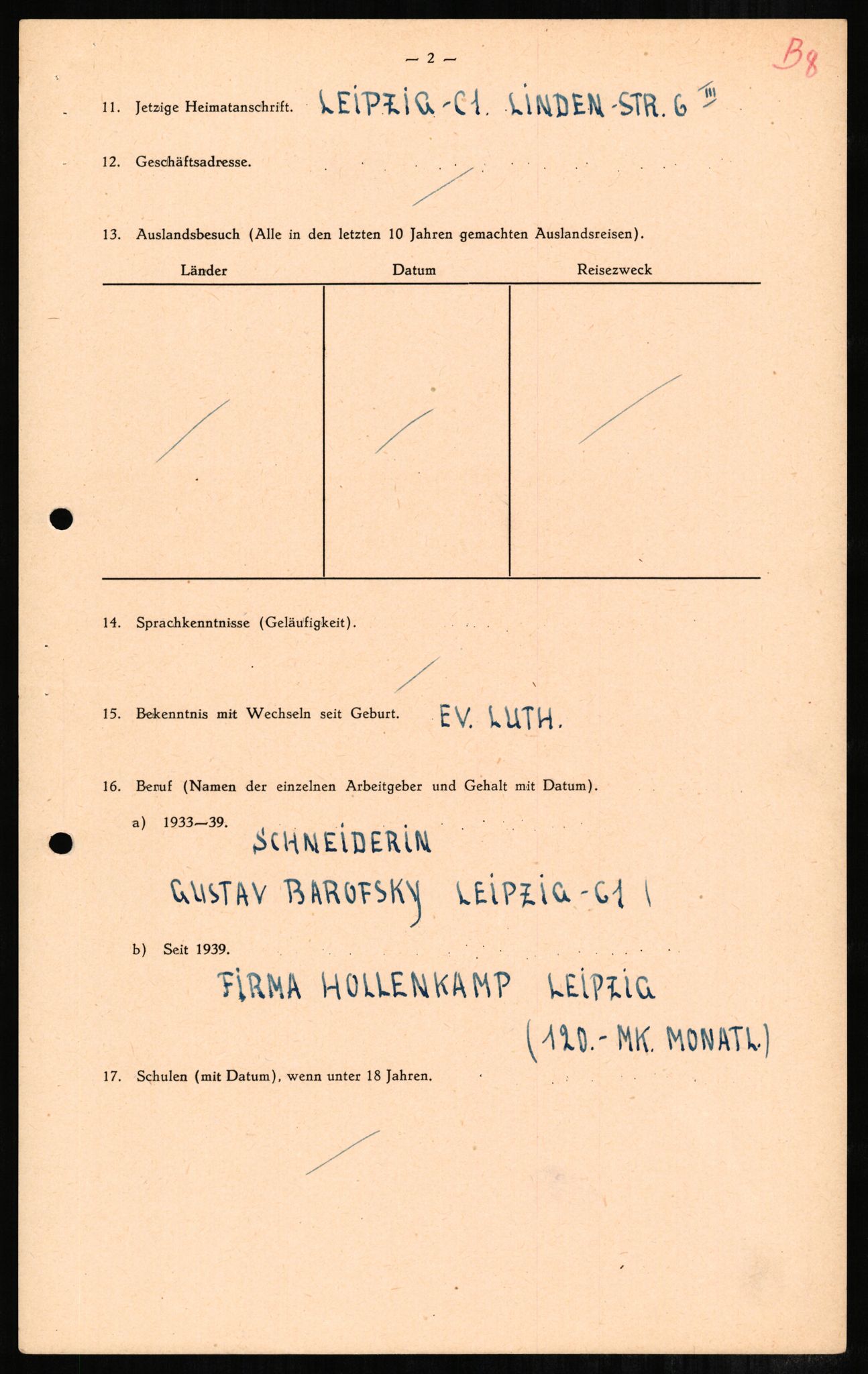 Forsvaret, Forsvarets overkommando II, RA/RAFA-3915/D/Db/L0002: CI Questionaires. Tyske okkupasjonsstyrker i Norge. Tyskere., 1945-1946, p. 89