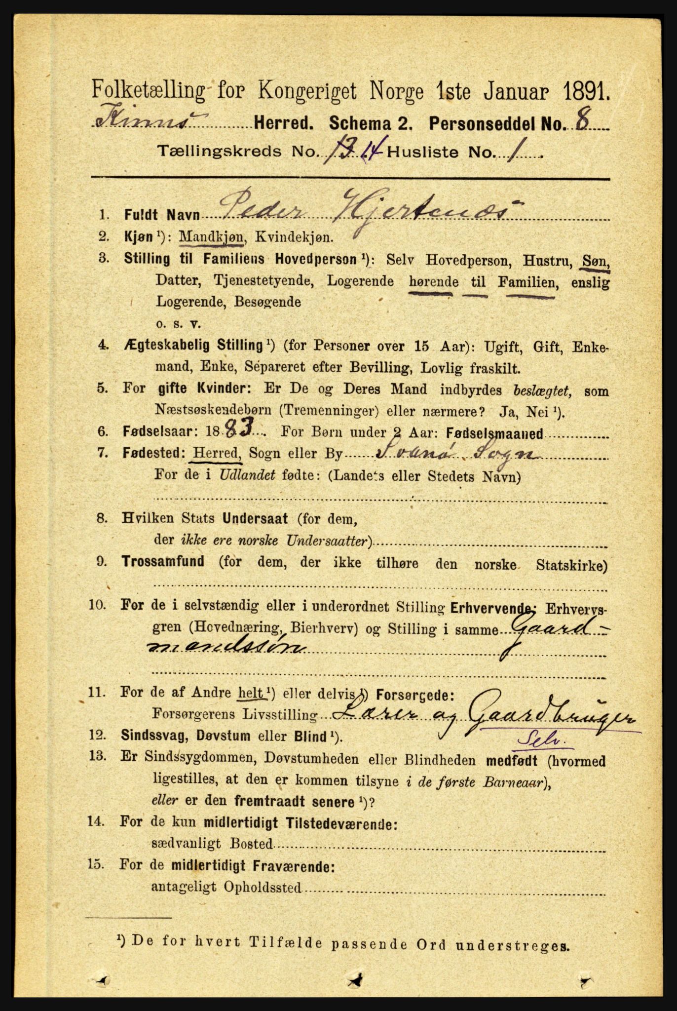 RA, 1891 census for 1437 Kinn, 1891, p. 5459