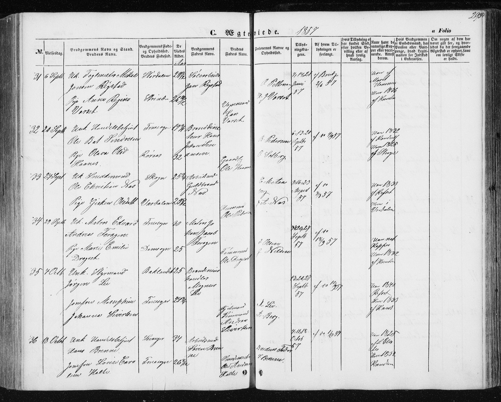 Ministerialprotokoller, klokkerbøker og fødselsregistre - Sør-Trøndelag, AV/SAT-A-1456/602/L0112: Parish register (official) no. 602A10, 1848-1859, p. 293