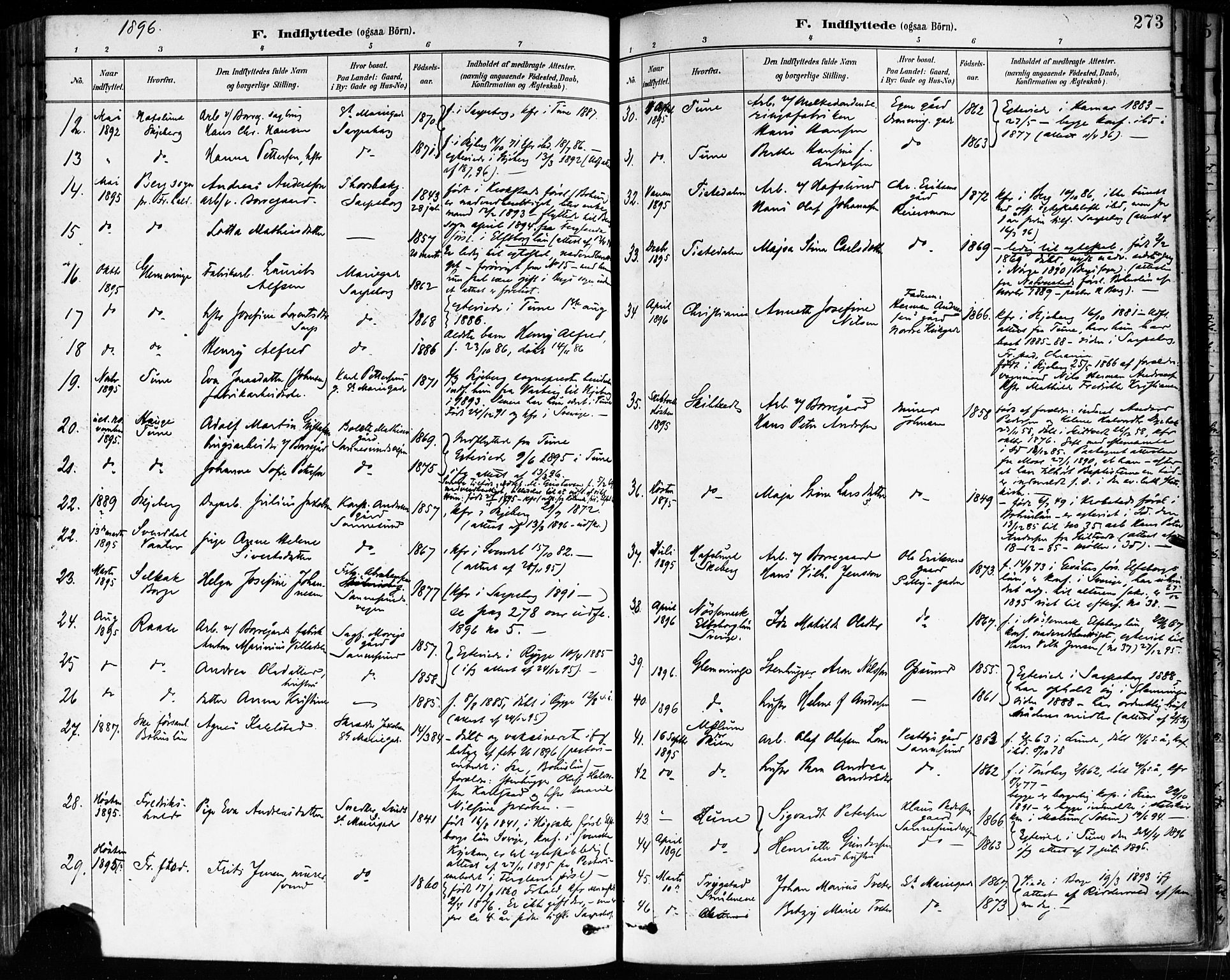 Sarpsborg prestekontor Kirkebøker, AV/SAO-A-2006/F/Fa/L0004: Parish register (official) no. 4, 1892-1899, p. 273