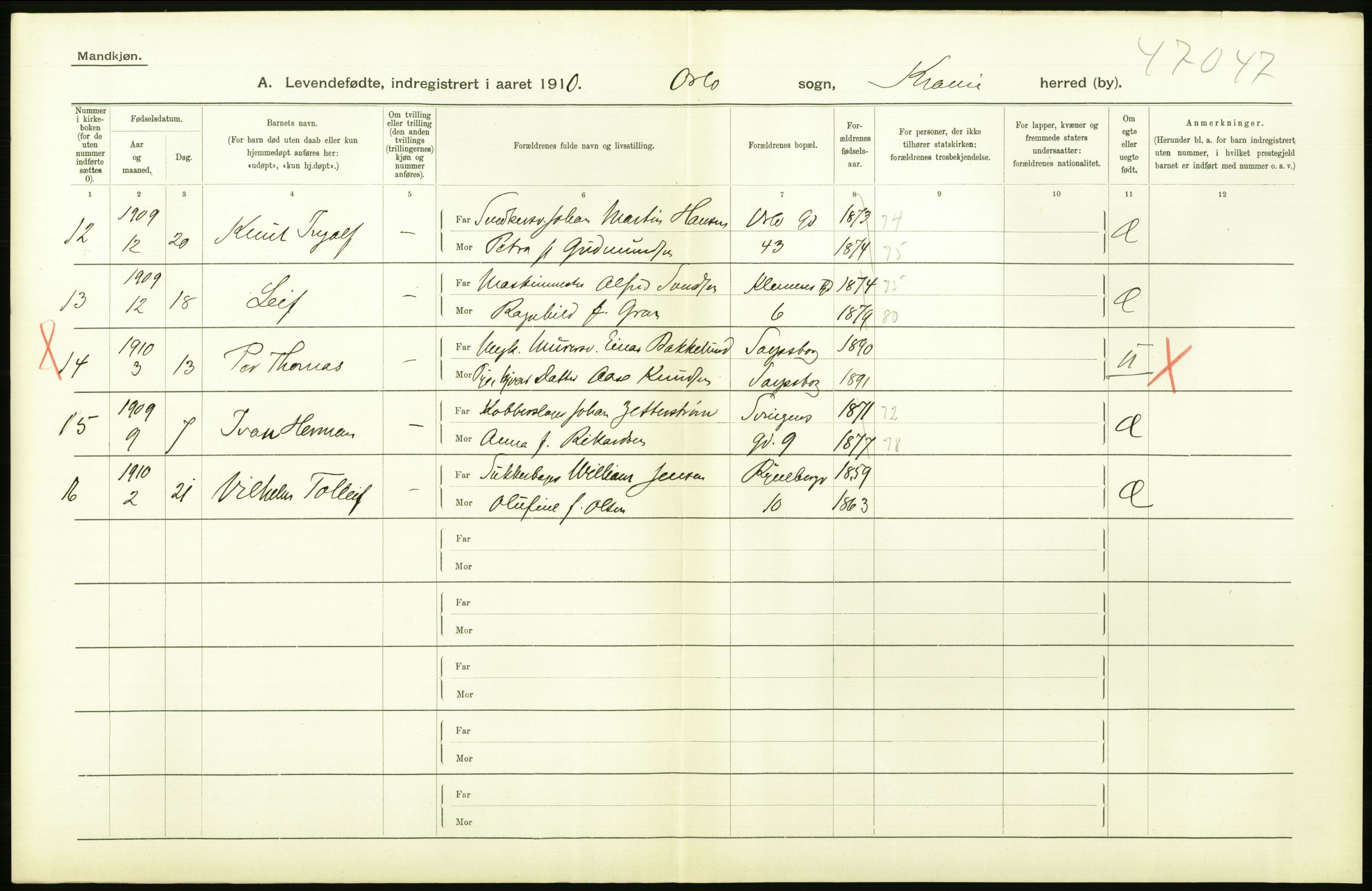 Statistisk sentralbyrå, Sosiodemografiske emner, Befolkning, RA/S-2228/D/Df/Dfa/Dfah/L0006: Kristiania: Levendefødte menn., 1910, p. 670