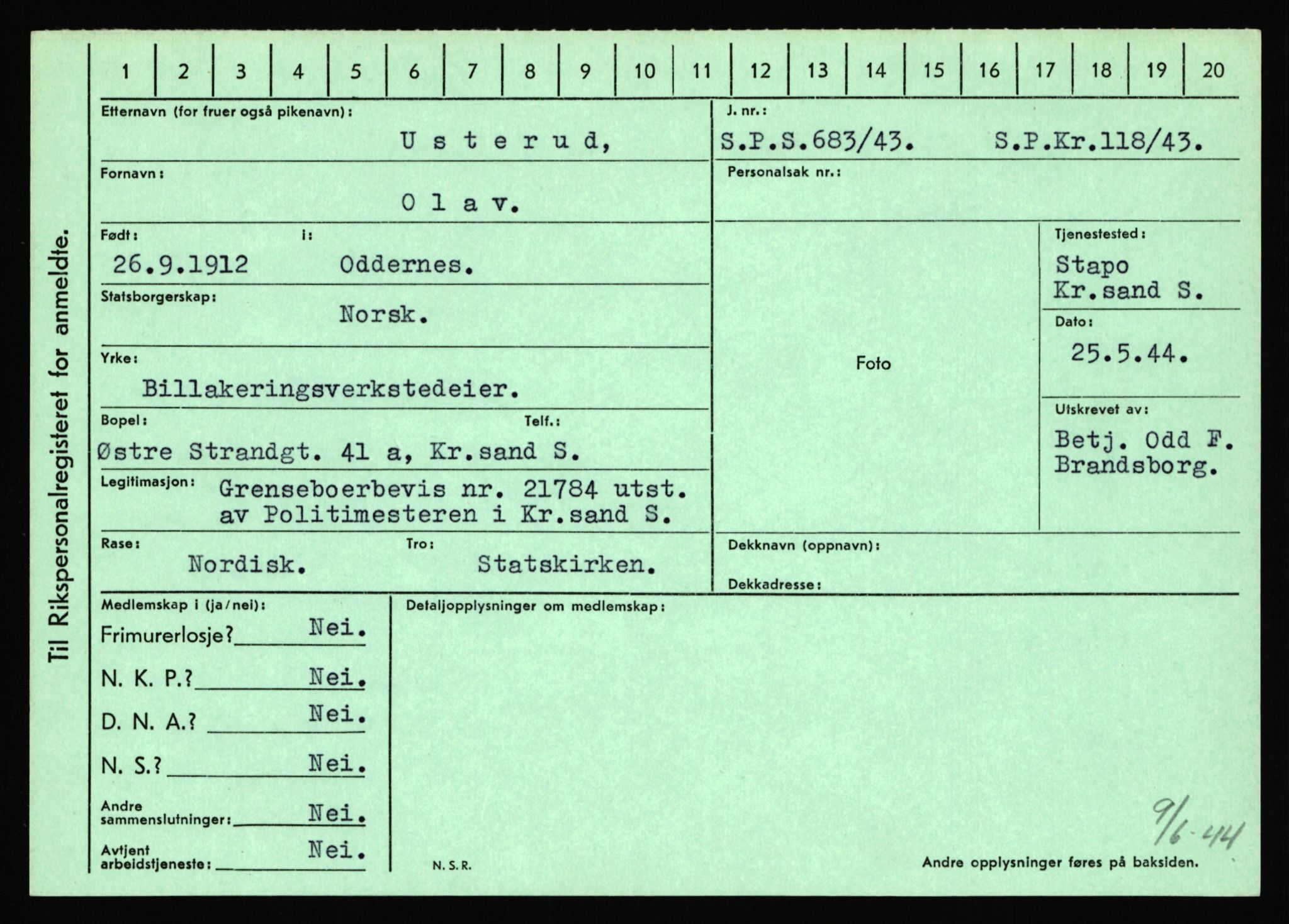 Statspolitiet - Hovedkontoret / Osloavdelingen, AV/RA-S-1329/C/Ca/L0016: Uberg - Øystese, 1943-1945, p. 335