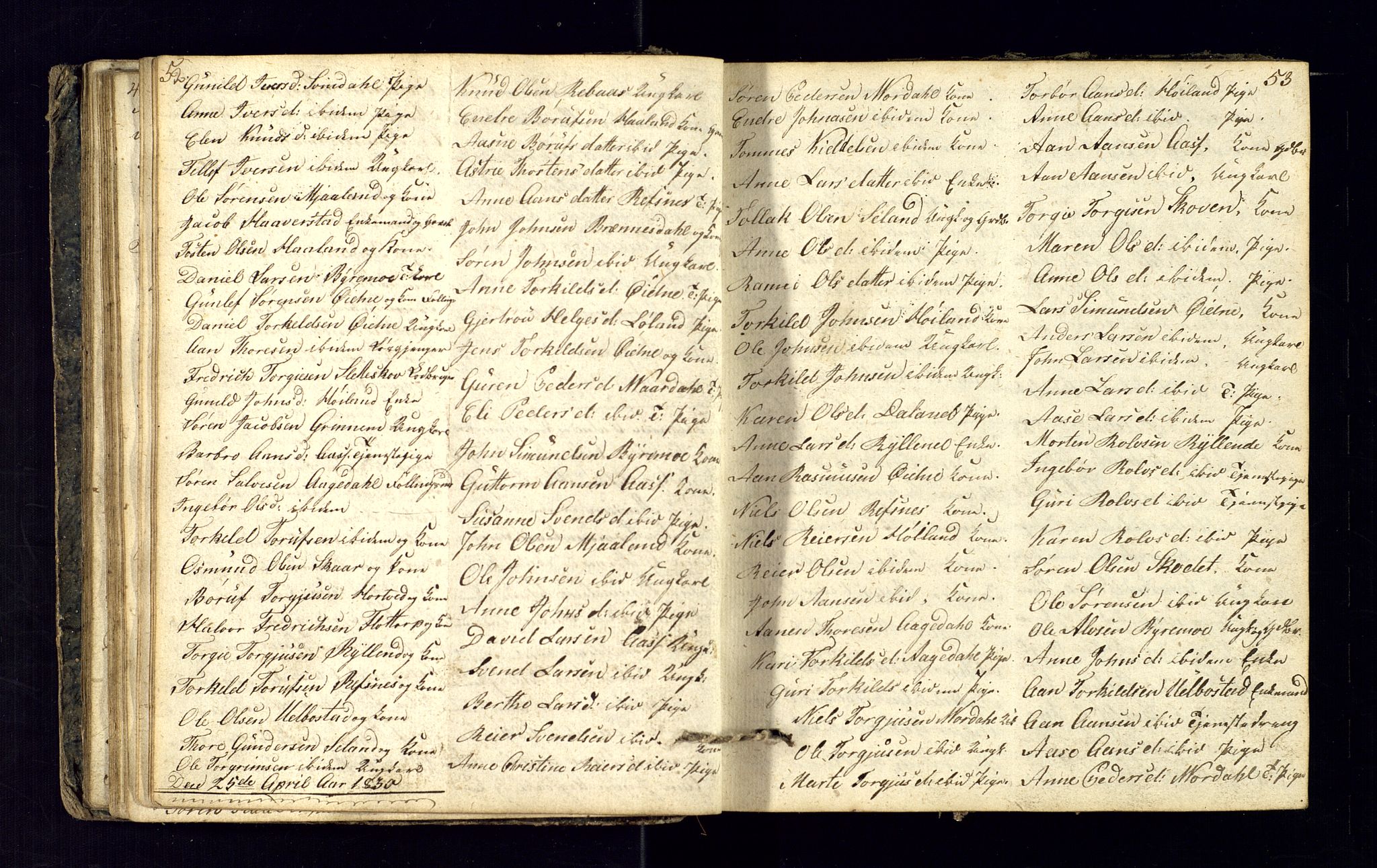 Bjelland sokneprestkontor, SAK/1111-0005/F/Fc/Fcc/L0001: Communicants register no. C-1, 1825-1842, p. 52-53