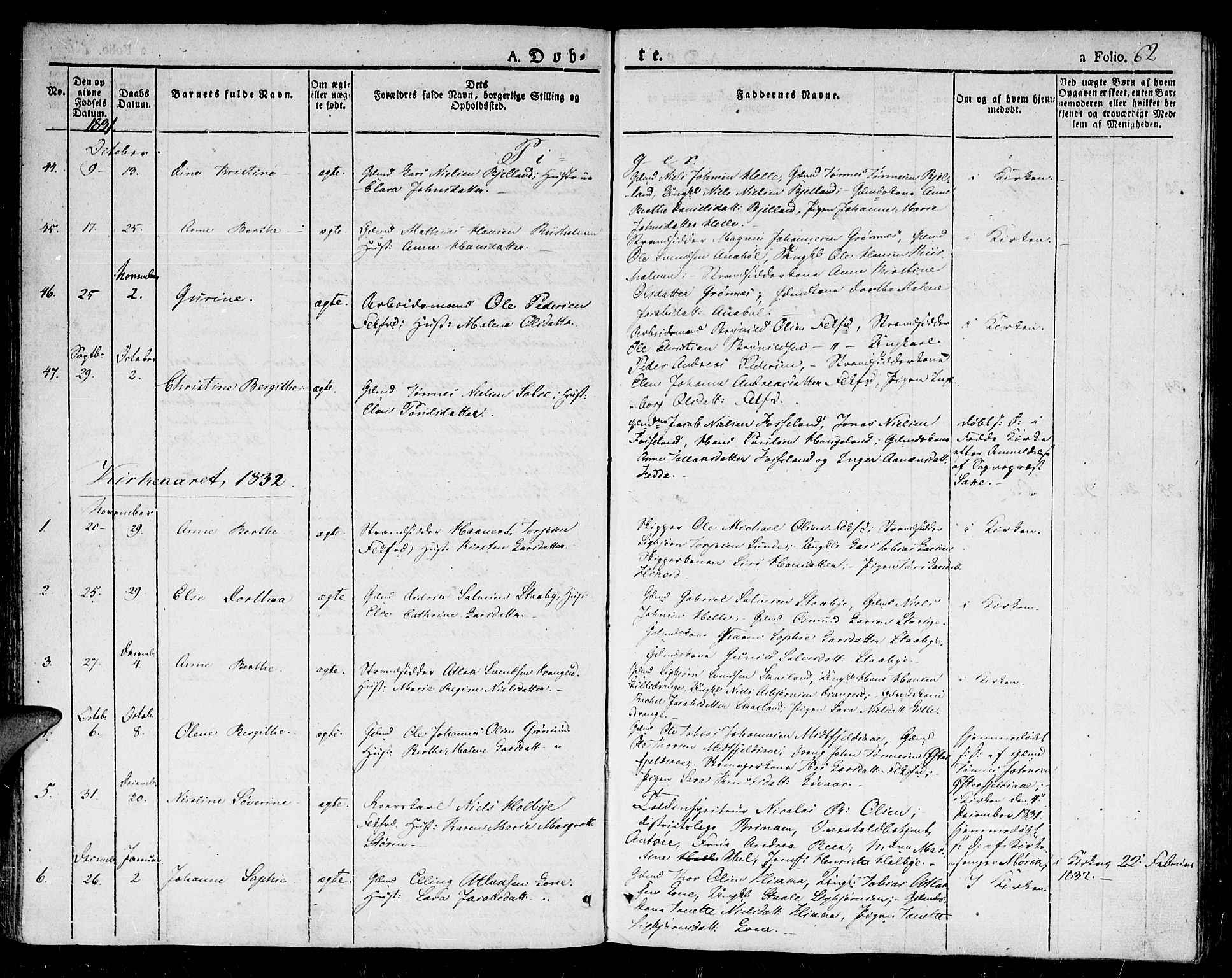 Flekkefjord sokneprestkontor, SAK/1111-0012/F/Fb/Fbc/L0004: Parish register (copy) no. B 4, 1827-1846, p. 62