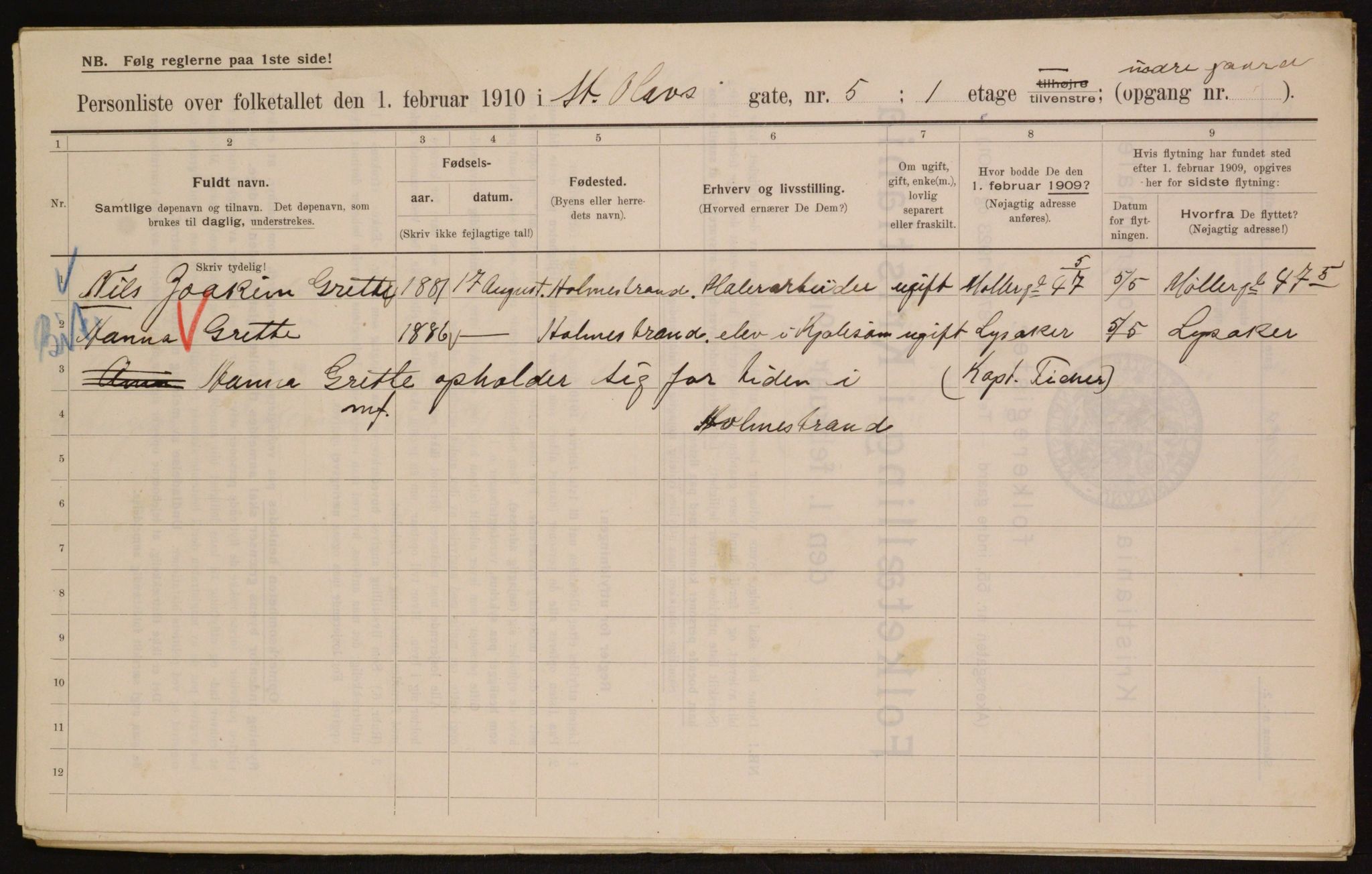 OBA, Municipal Census 1910 for Kristiania, 1910, p. 84117