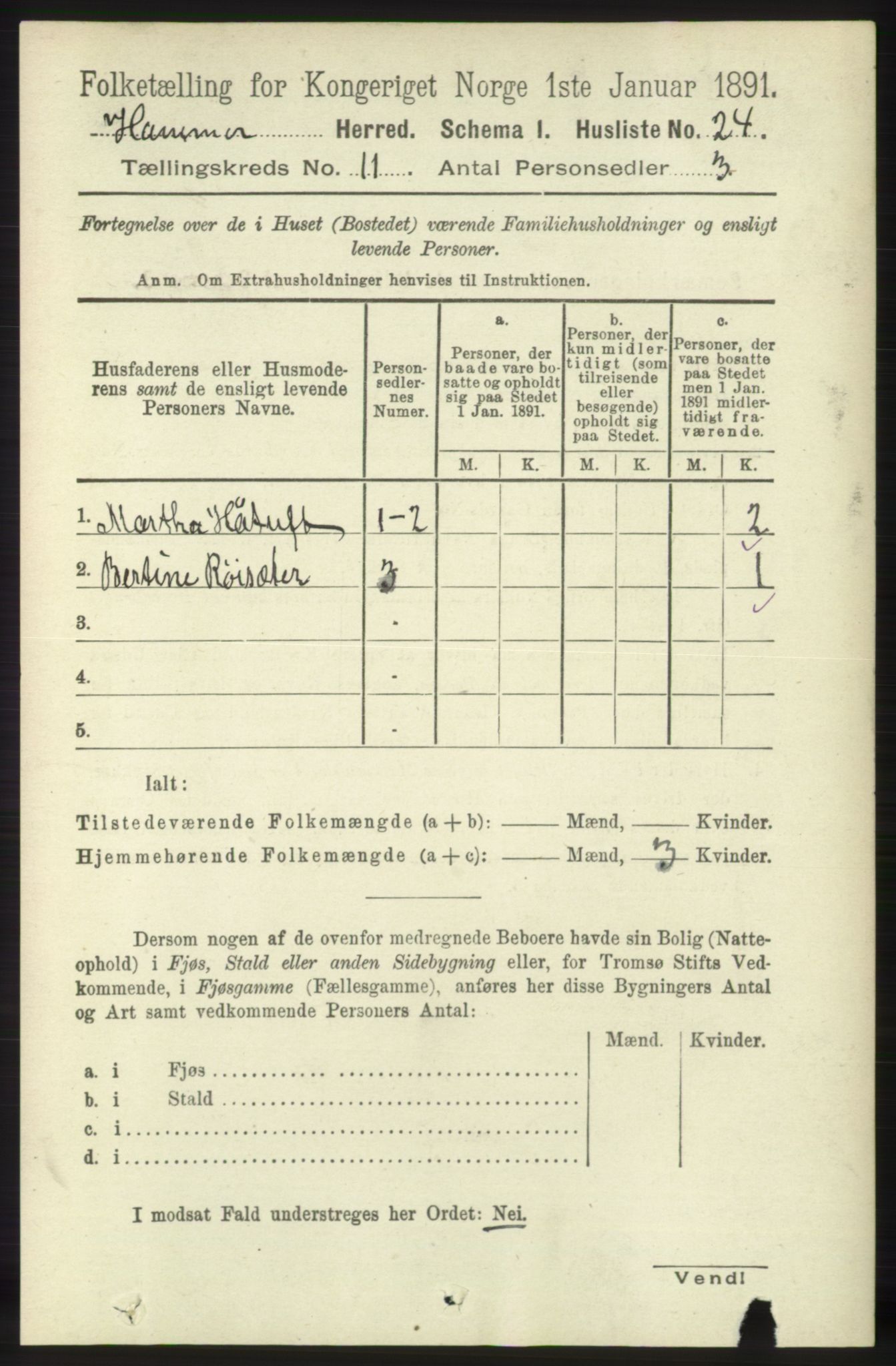 RA, 1891 census for 1254 Hamre, 1891, p. 3142