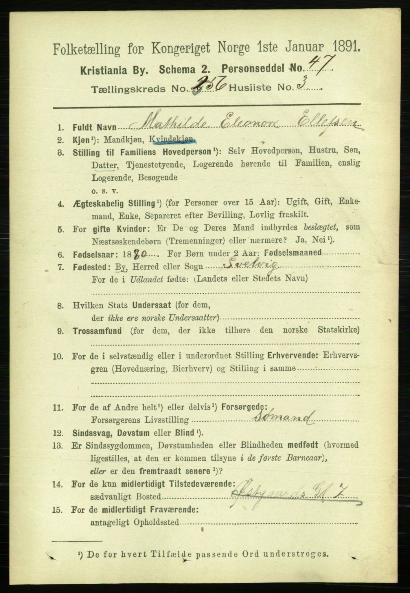 RA, 1891 census for 0301 Kristiania, 1891, p. 155822