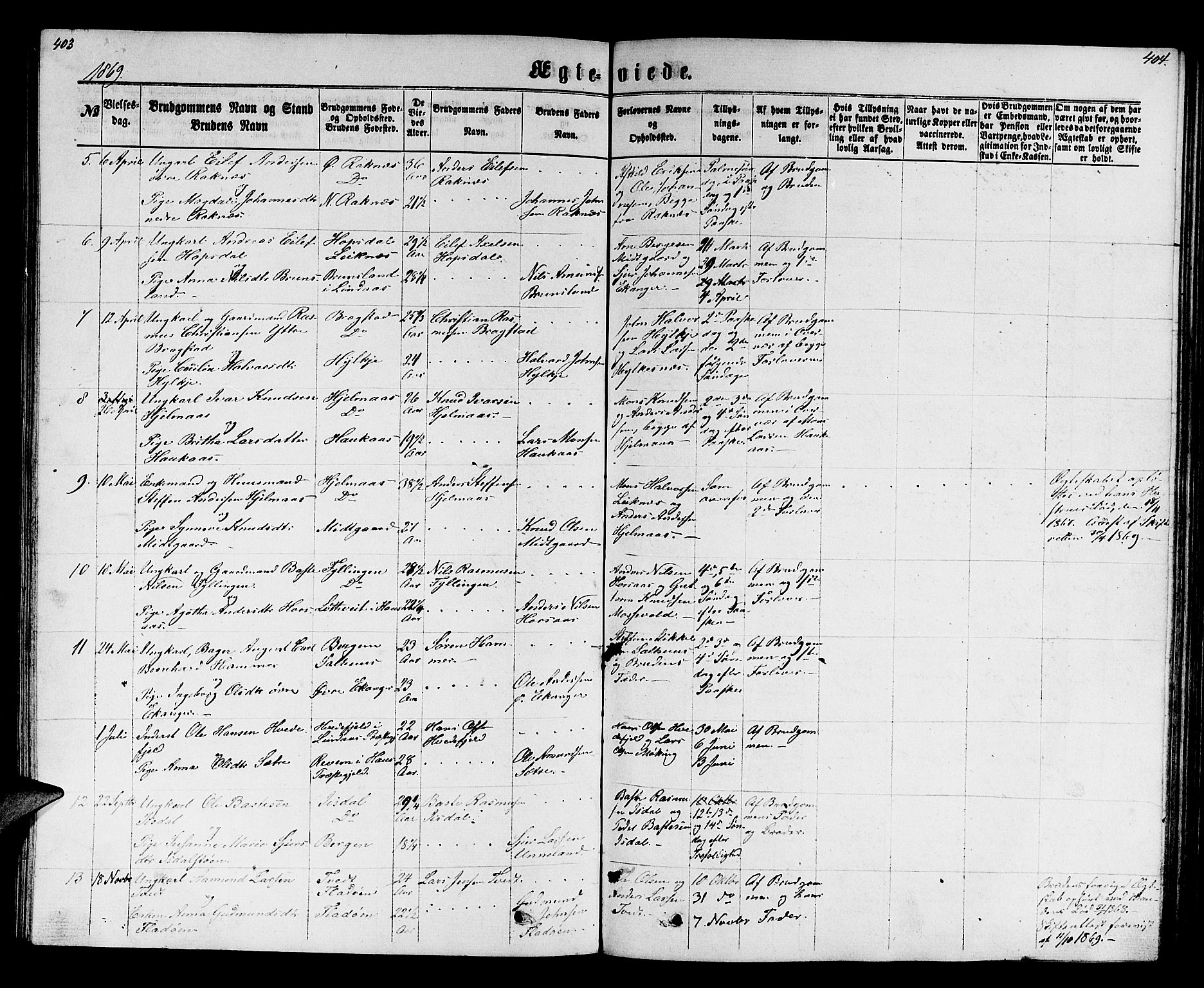 Hamre sokneprestembete, SAB/A-75501/H/Ha/Hab: Parish register (copy) no. B 2, 1863-1880, p. 403-404