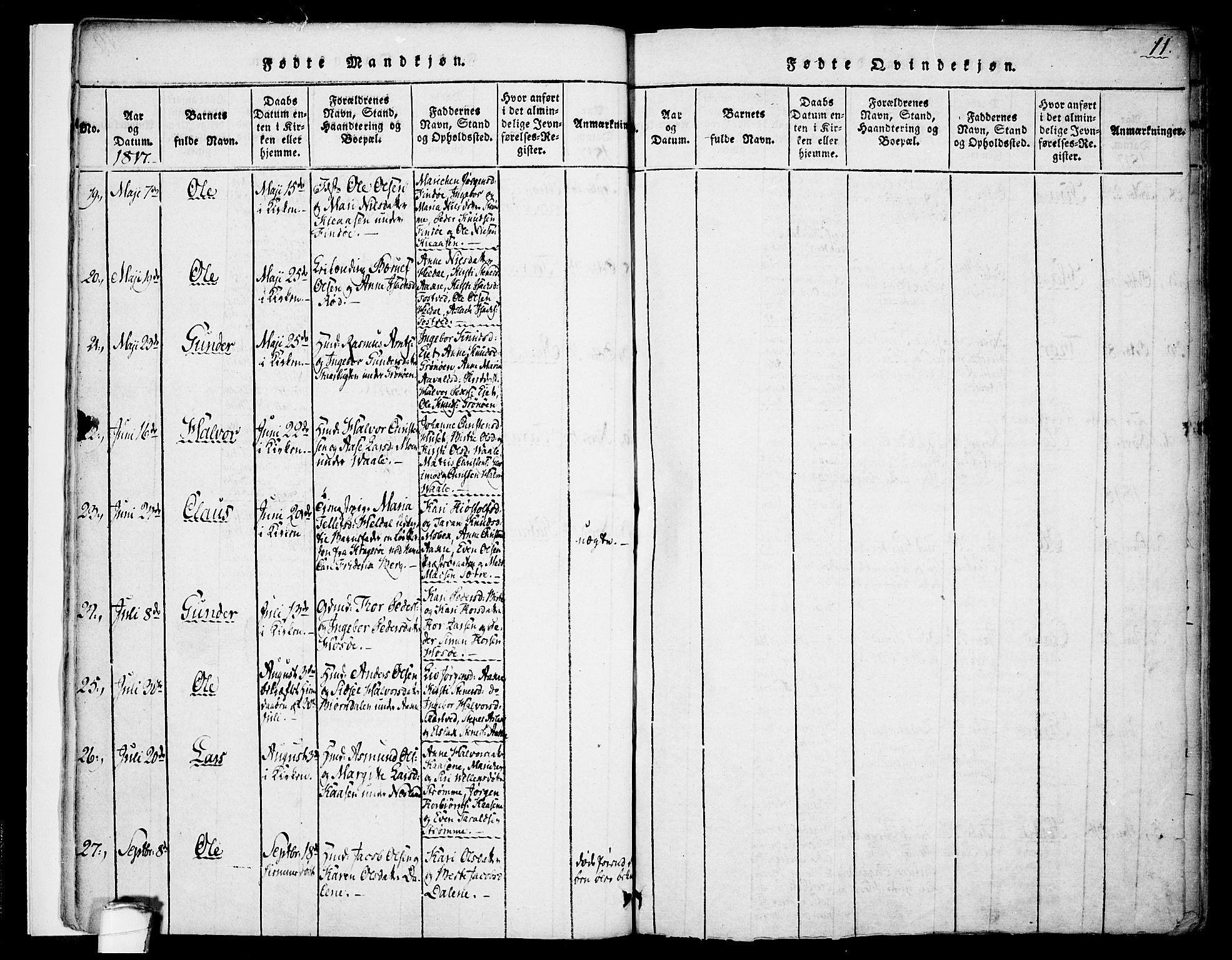 Drangedal kirkebøker, SAKO/A-258/F/Fa/L0005: Parish register (official) no. 5 /1, 1814-1831, p. 11