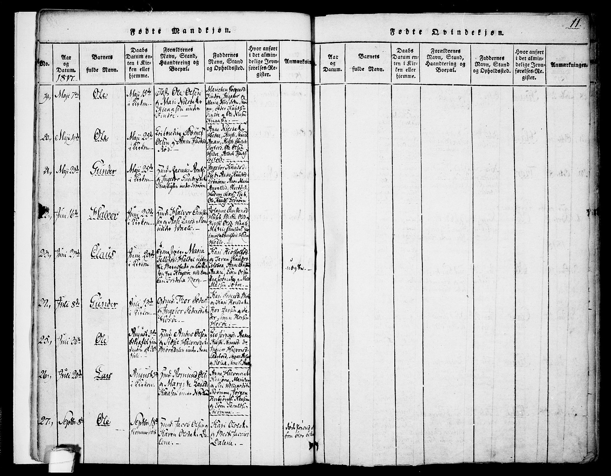 Drangedal kirkebøker, AV/SAKO-A-258/F/Fa/L0005: Parish register (official) no. 5 /1, 1814-1831, p. 11