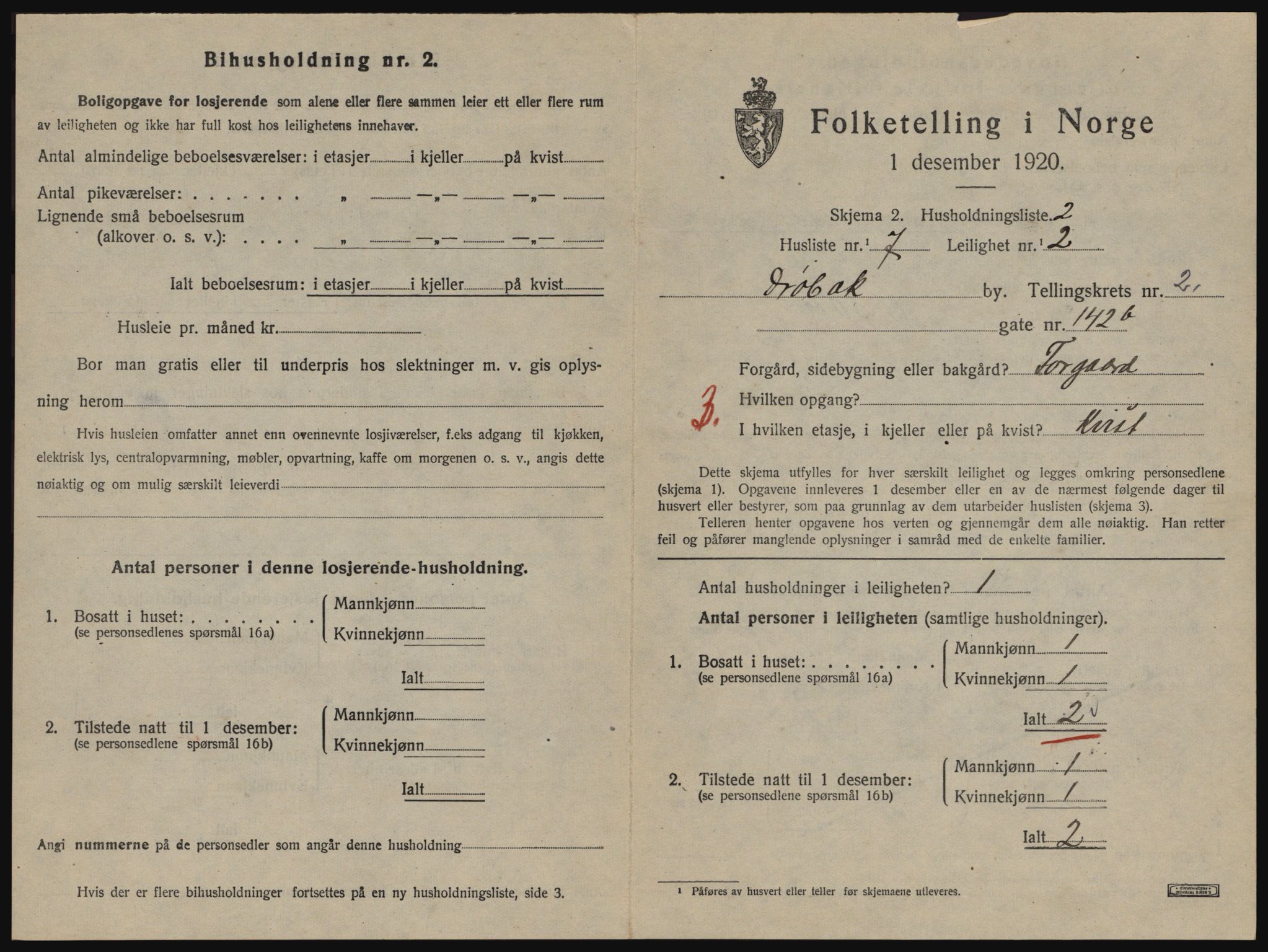 SAO, 1920 census for Drøbak, 1920, p. 949