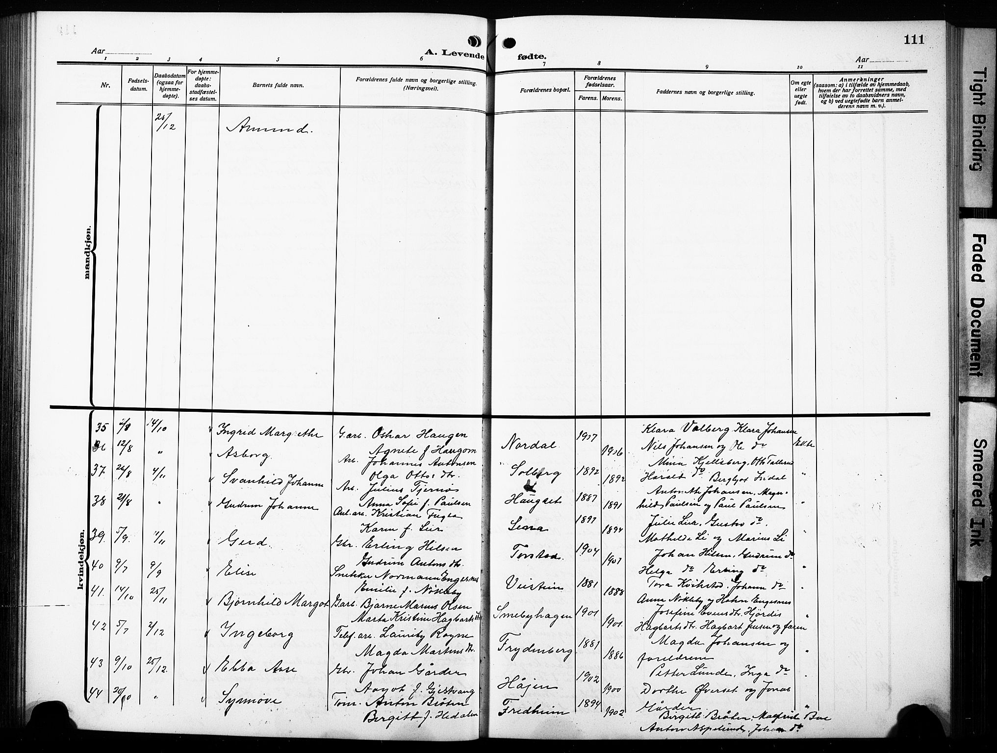 Østre Toten prestekontor, SAH/PREST-104/H/Ha/Hab/L0010: Parish register (copy) no. 10, 1912-1933, p. 111