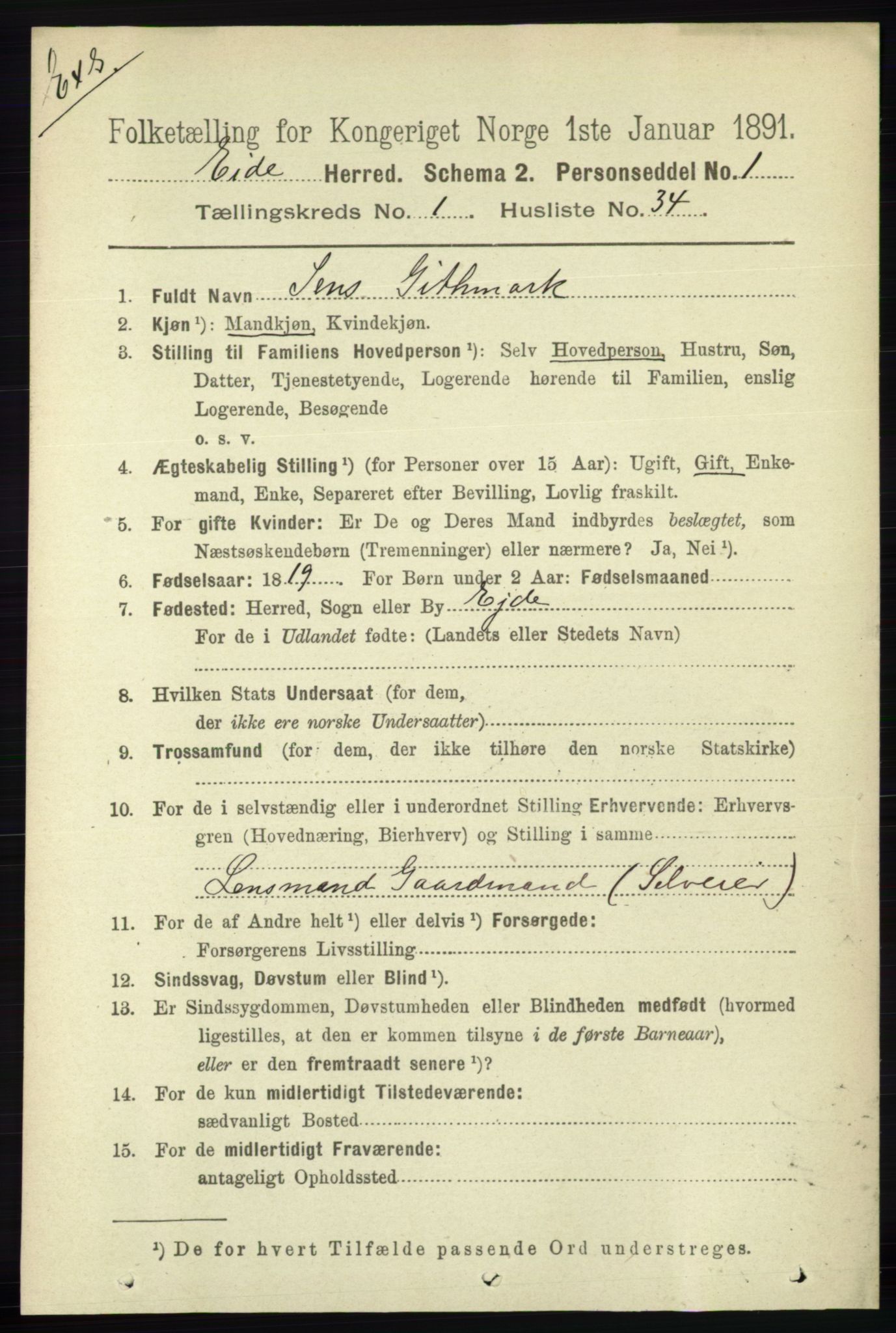 RA, Census 1891 for Nedenes amt: Gjenparter av personsedler for beslektede ektefeller, menn, 1891, p. 787