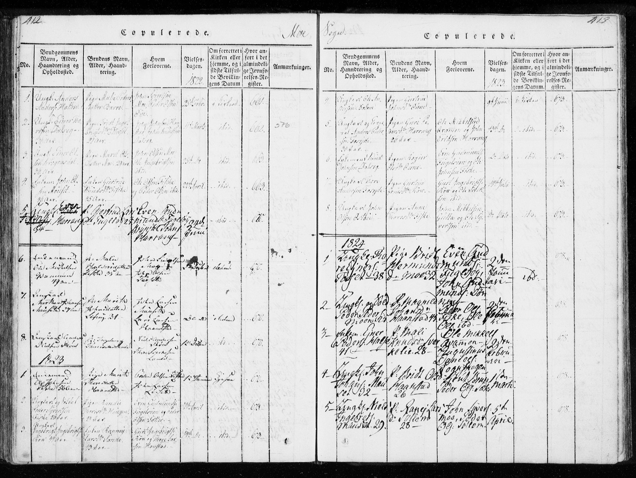 Ministerialprotokoller, klokkerbøker og fødselsregistre - Møre og Romsdal, AV/SAT-A-1454/595/L1041: Parish register (official) no. 595A03, 1819-1829, p. 412-413