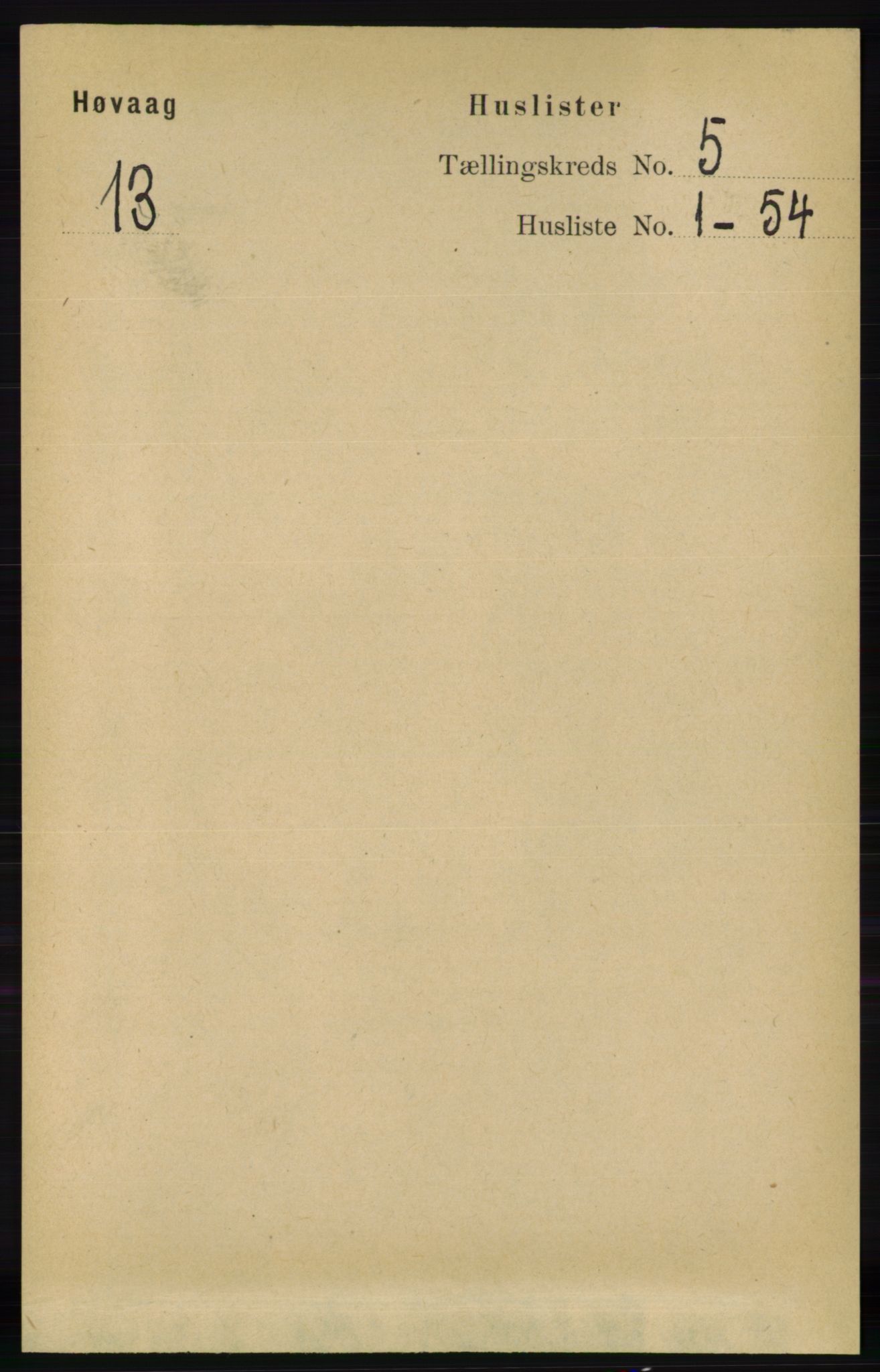RA, 1891 census for 0927 Høvåg, 1891, p. 1785