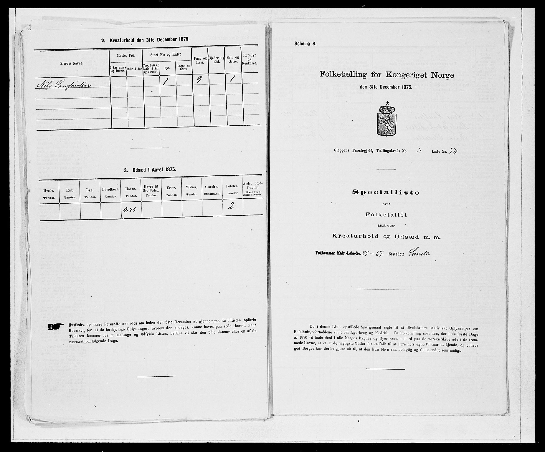 SAB, 1875 Census for 1445P Gloppen, 1875, p. 574