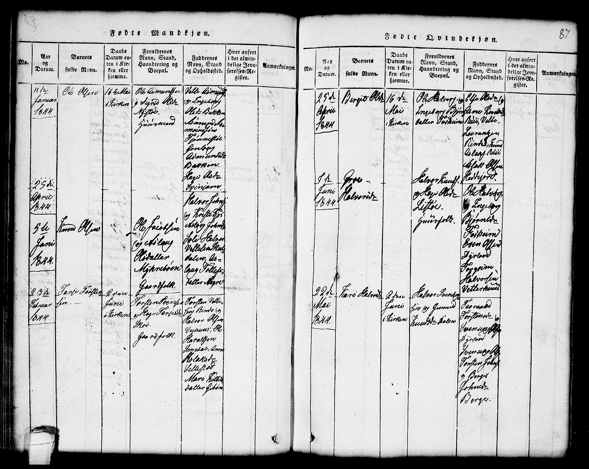 Seljord kirkebøker, SAKO/A-20/G/Gc/L0001: Parish register (copy) no. III 1, 1815-1849, p. 87