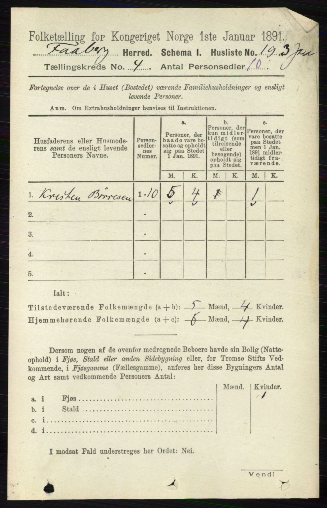 RA, 1891 census for 0524 Fåberg, 1891, p. 1184