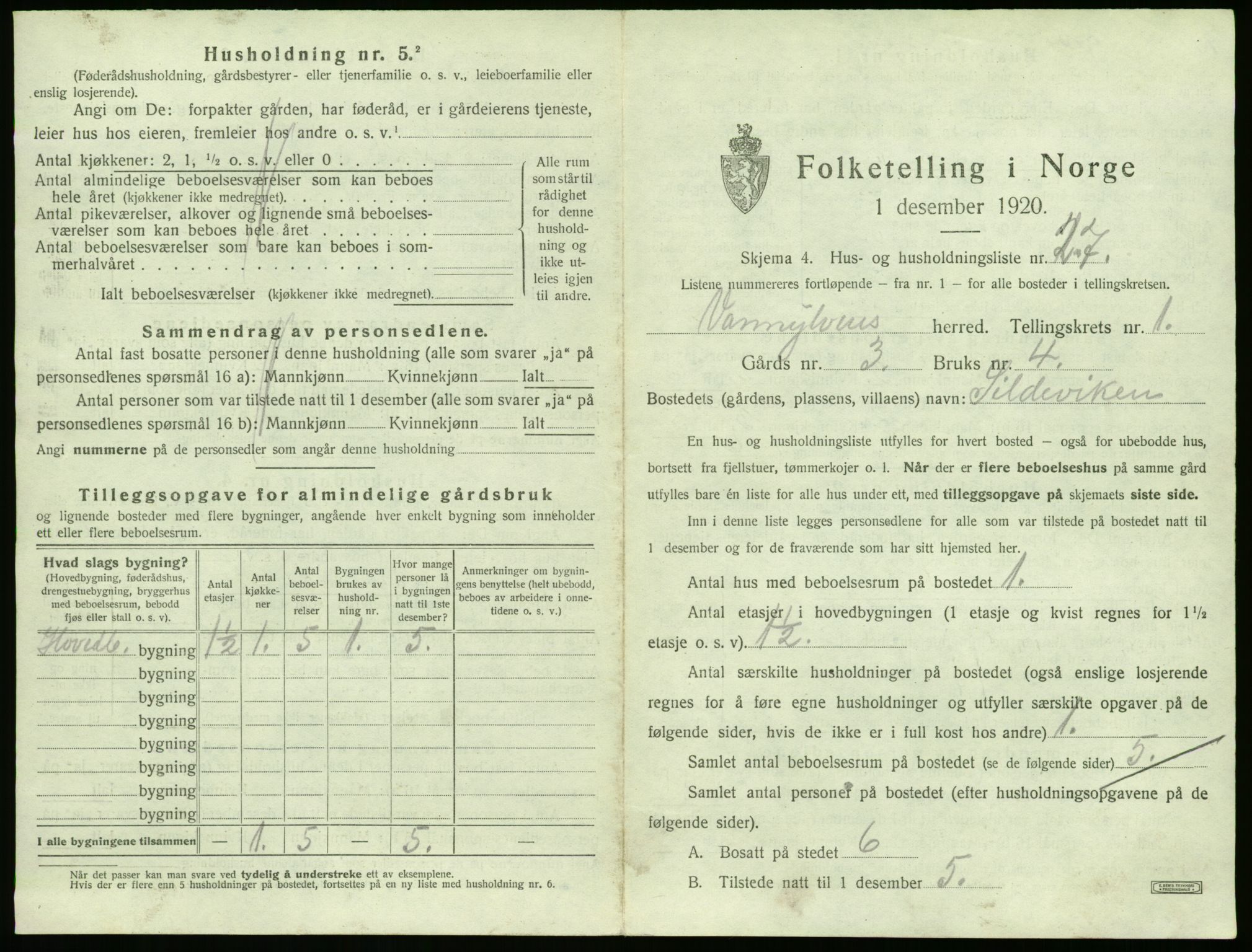 SAT, 1920 census for Vanylven, 1920, p. 85