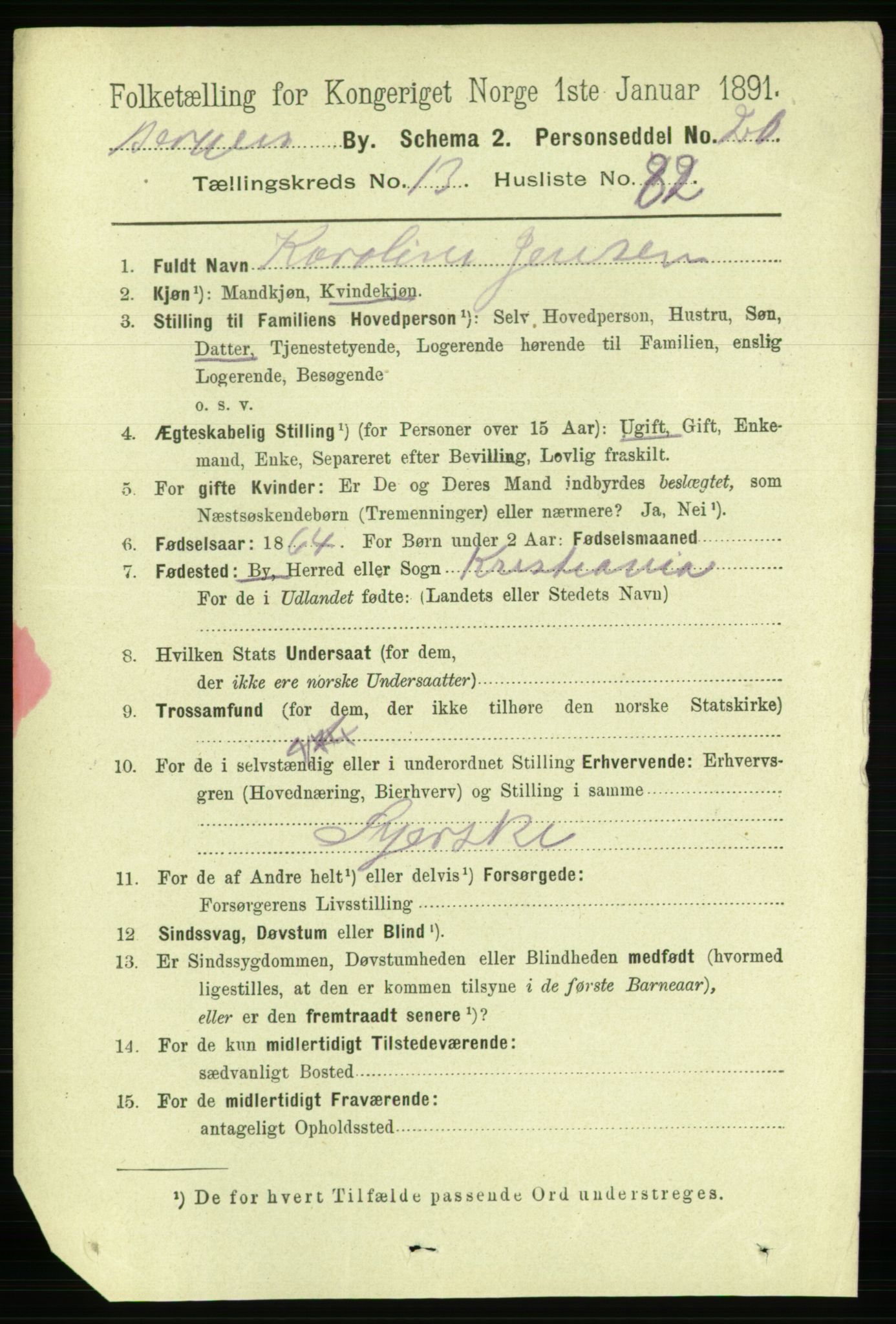 RA, 1891 Census for 1301 Bergen, 1891, p. 23275