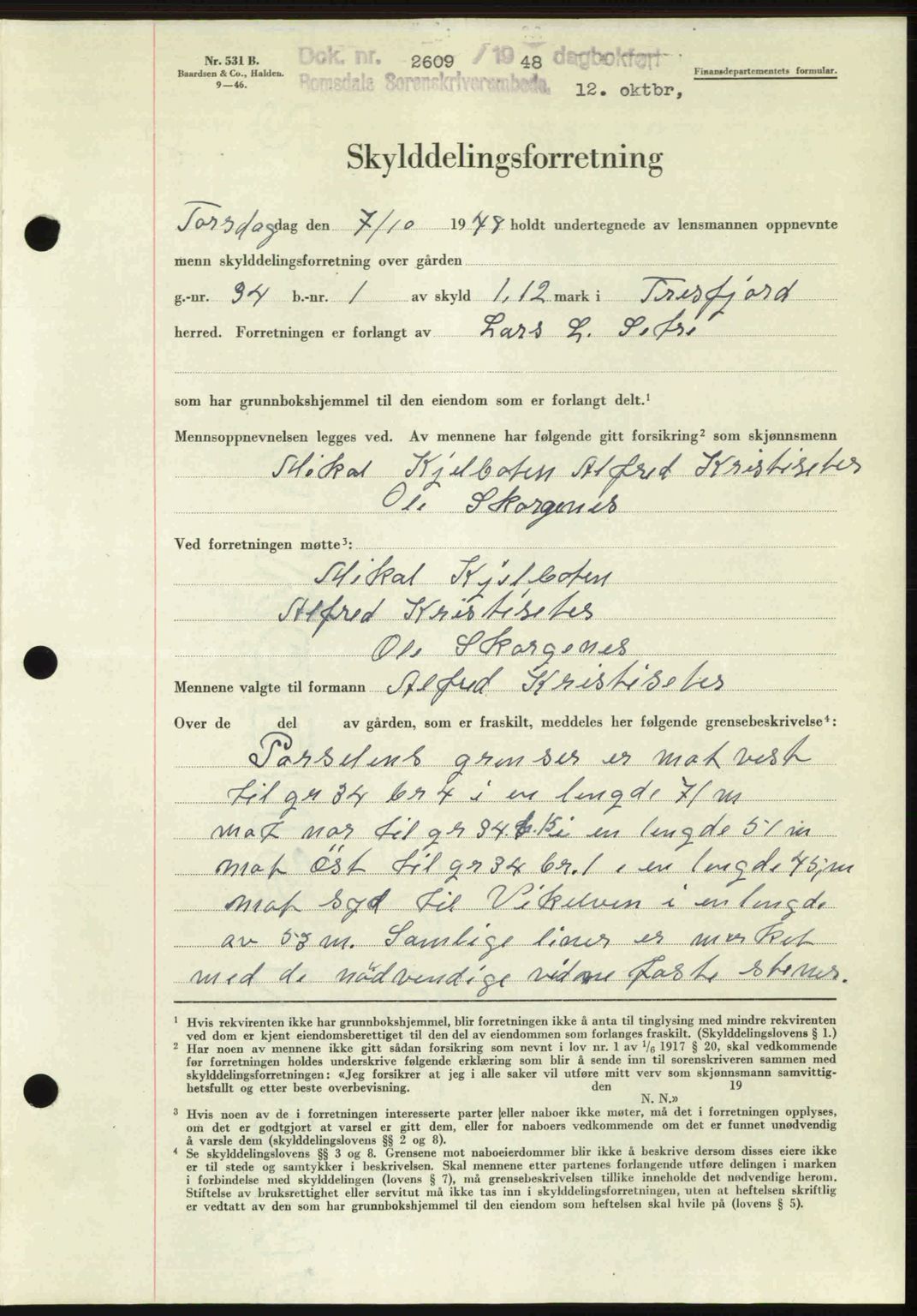 Romsdal sorenskriveri, AV/SAT-A-4149/1/2/2C: Mortgage book no. A27, 1948-1948, Diary no: : 2609/1948