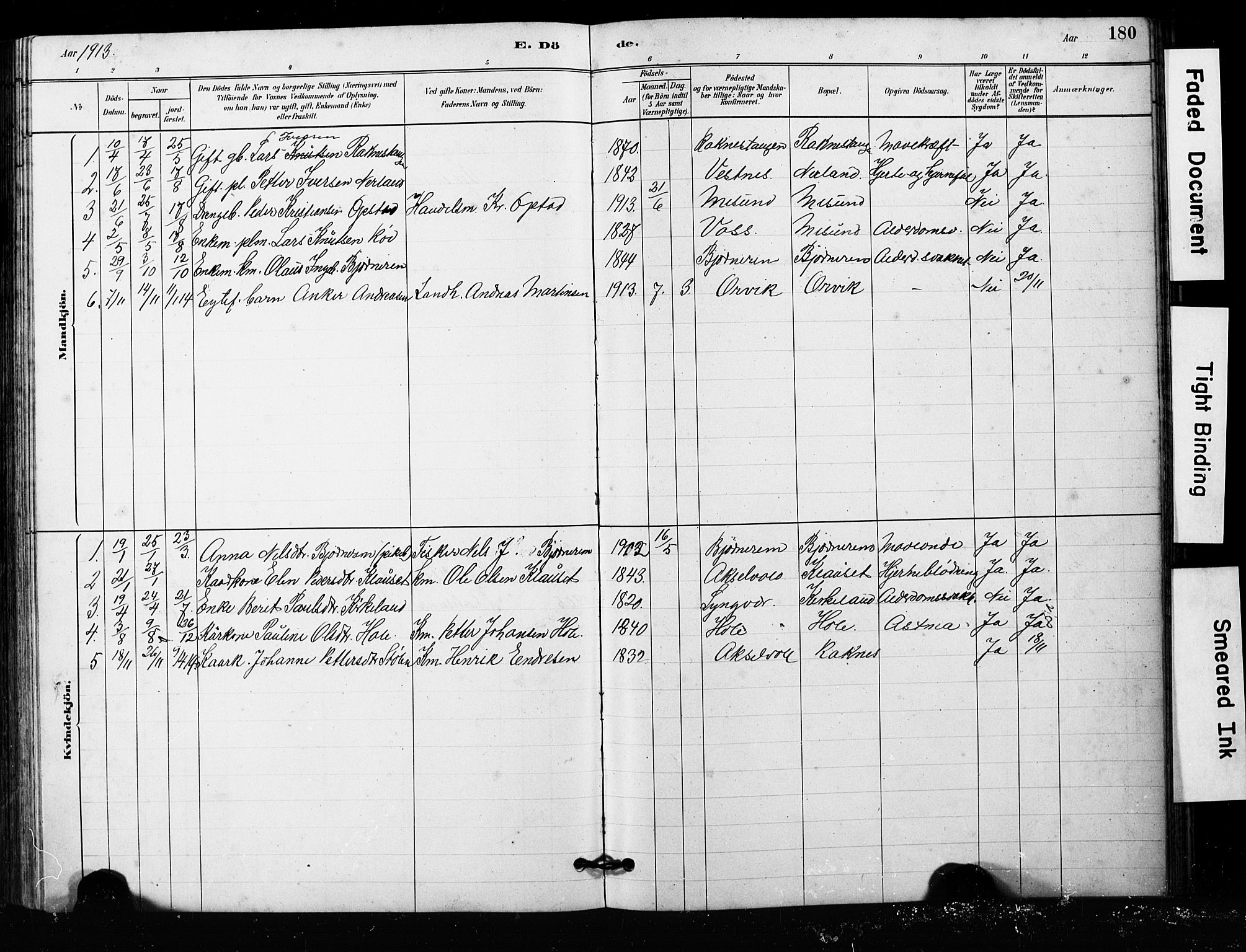 Ministerialprotokoller, klokkerbøker og fødselsregistre - Møre og Romsdal, SAT/A-1454/563/L0737: Parish register (copy) no. 563C01, 1878-1916, p. 180