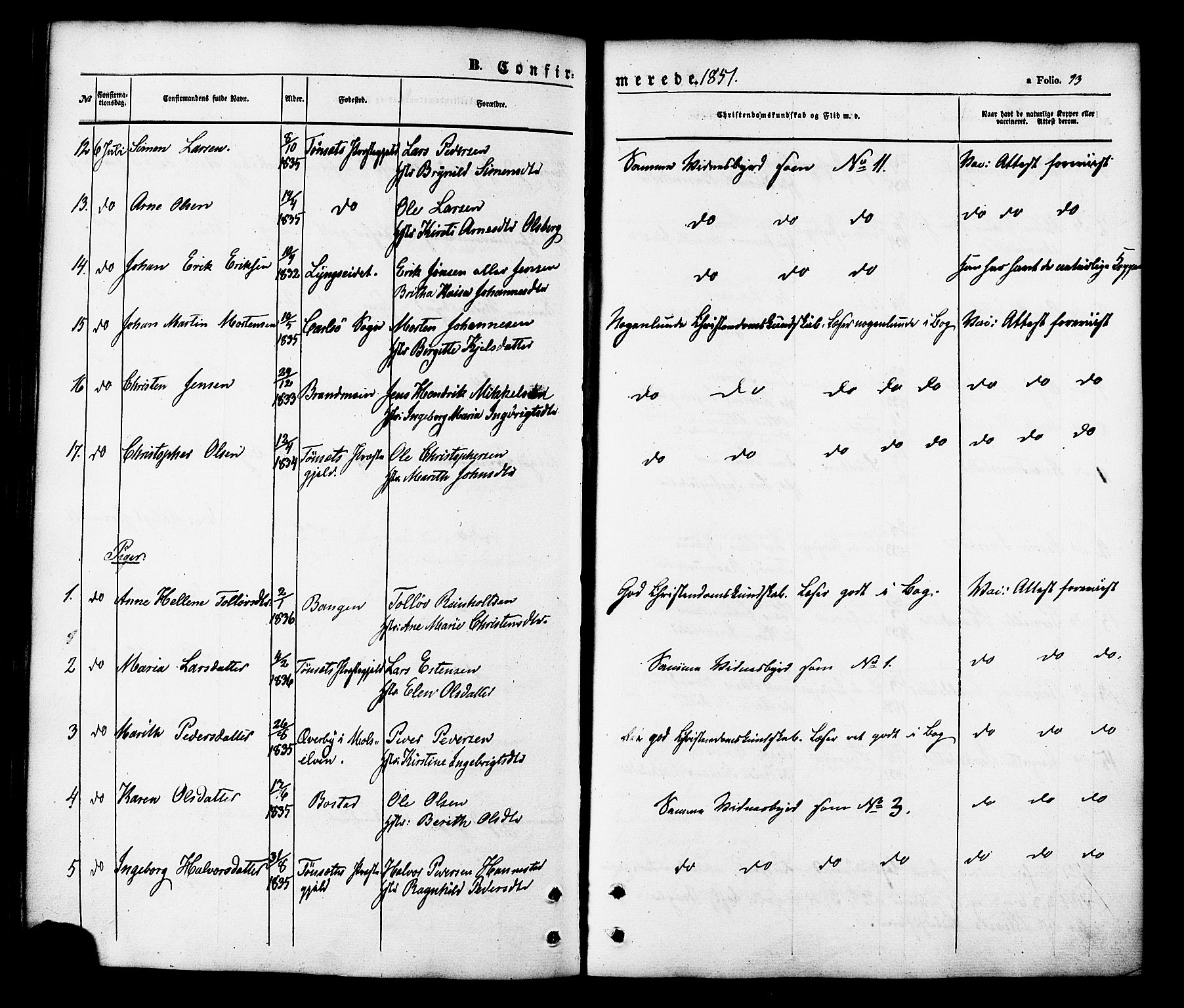 Målselv sokneprestembete, SATØ/S-1311/G/Ga/Gaa/L0008kirke: Parish register (official) no. 8, 1851-1877, p. 93