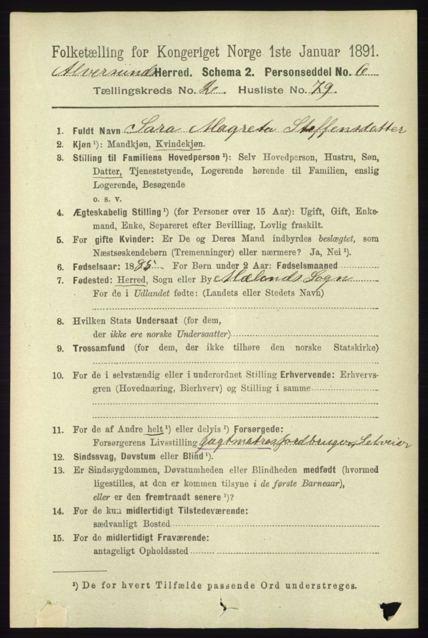 RA, 1891 census for 1257 Alversund, 1891, p. 942